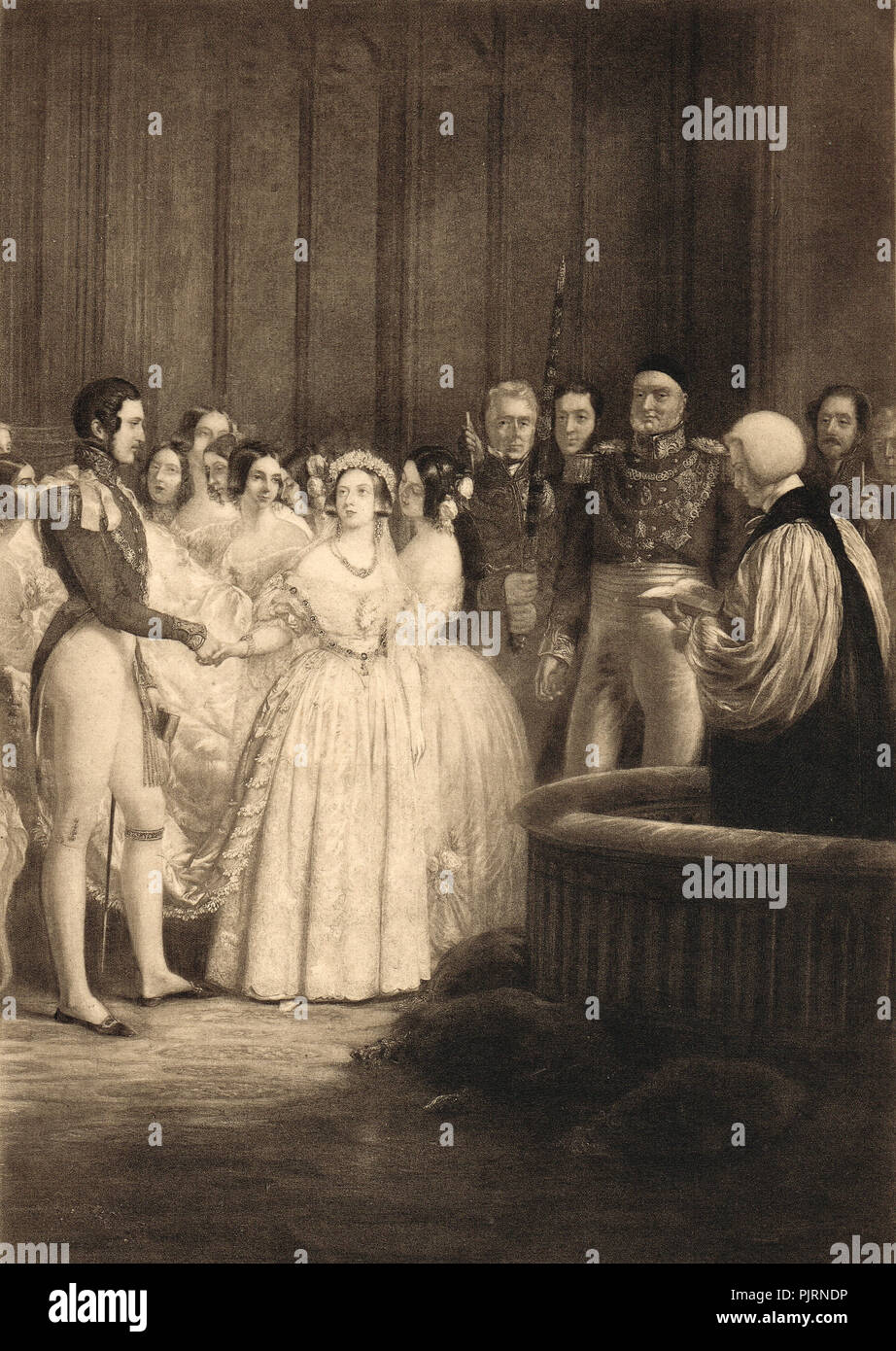 Il matrimonio della regina Vittoria e il principe Alberto, 10 febbraio 1840, la Cappella Reale, il St James Palace a Londra, Inghilterra Foto Stock