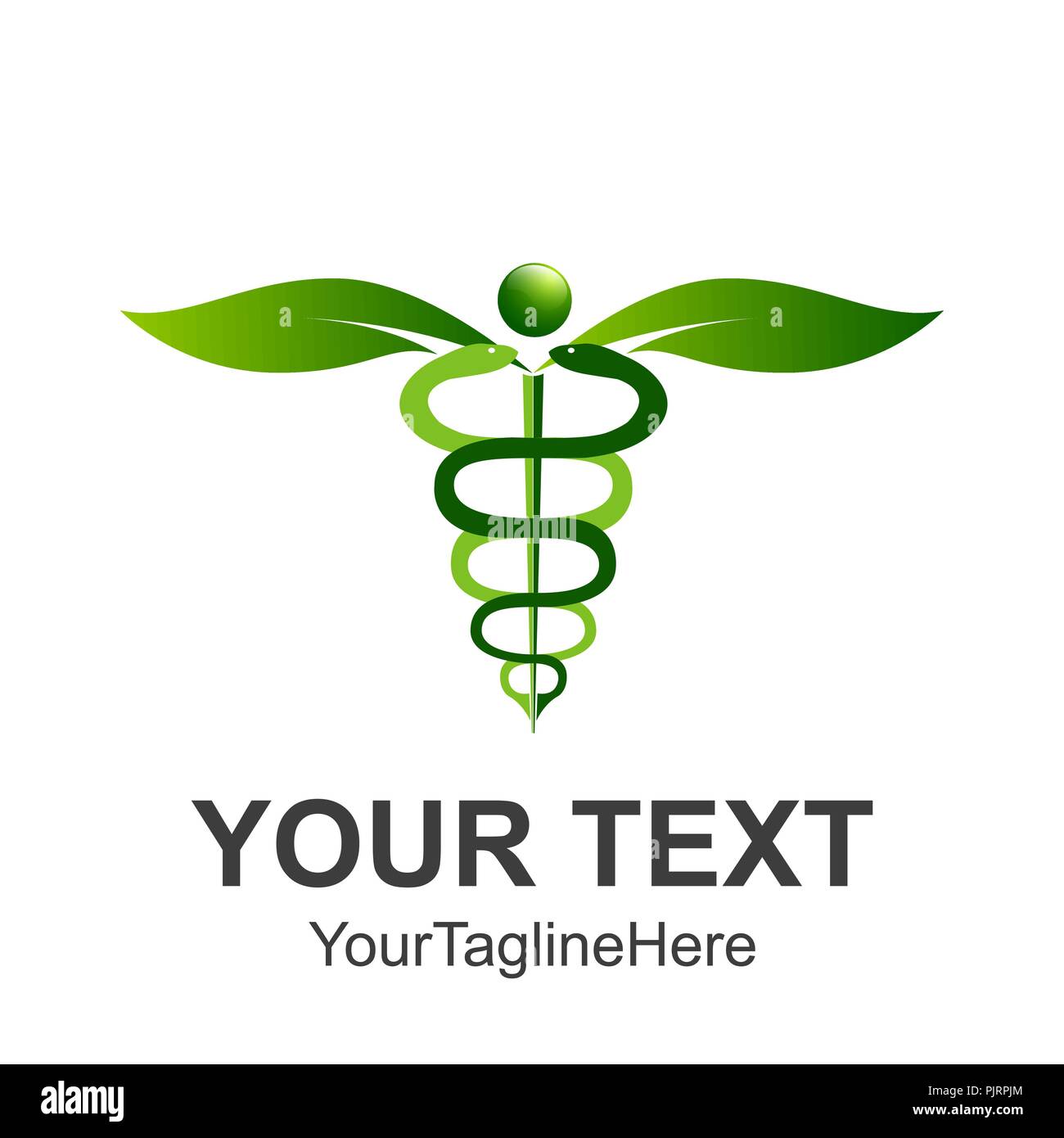 Caduceo simbolo medico o il simbolo per il commercio con serpenti intrecciati attorno ad un asta alato Illustrazione Vettoriale