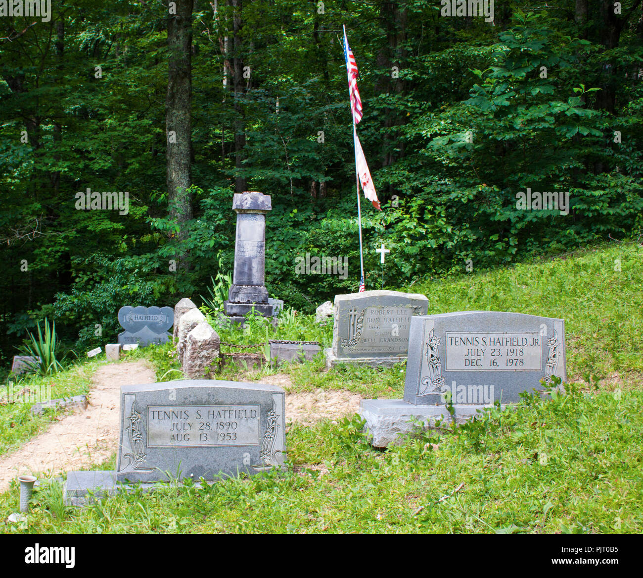 Luogo di sepoltura della famigerata famiglia Hatfield a Sarah Ann, West Virginia, luogo di riposo di un leggendario clan Appalachi. Foto Stock