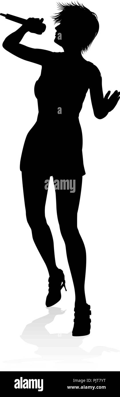 Donna Cantante Pop Rock Star Silhouette Illustrazione Vettoriale