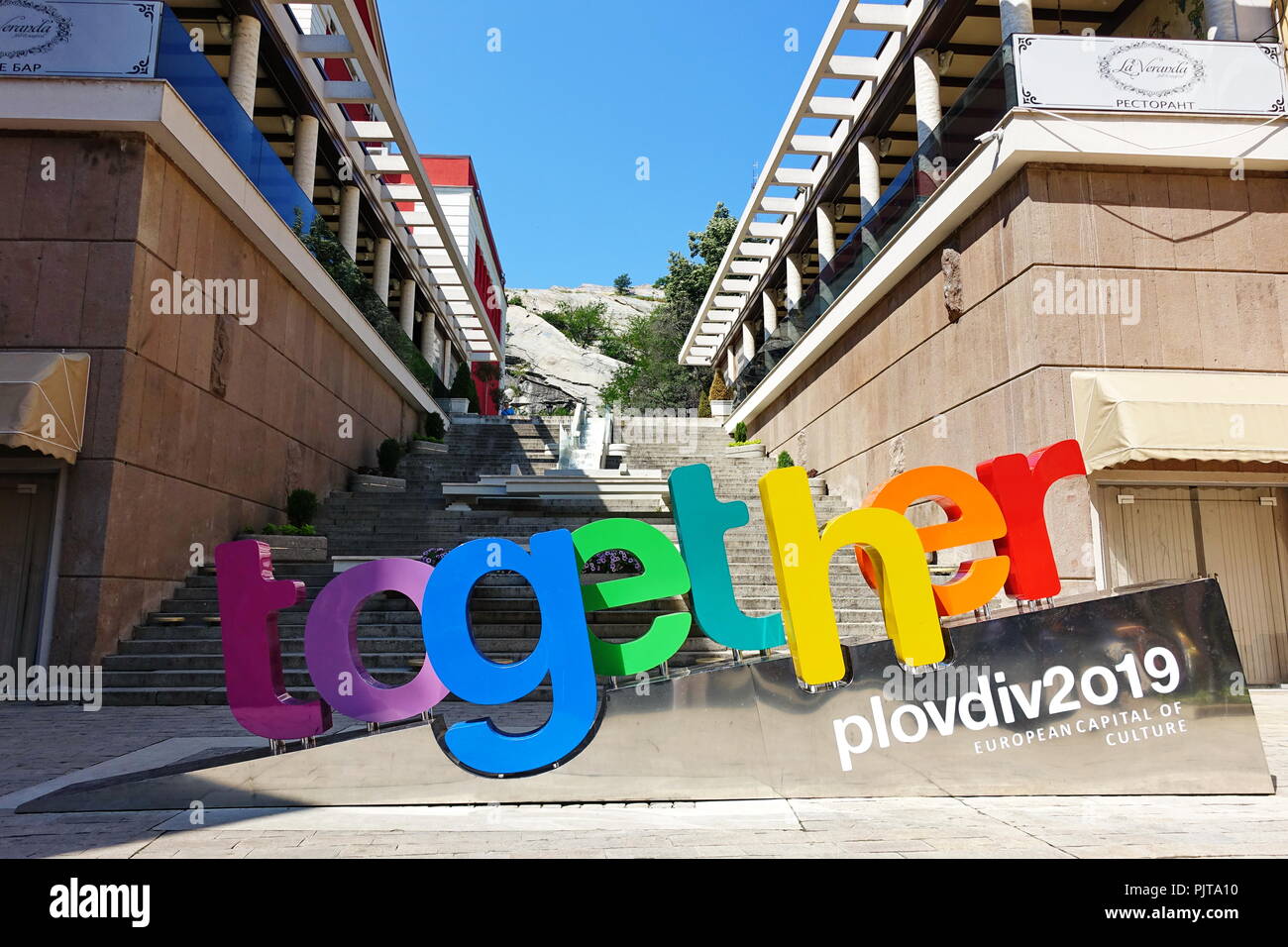 PLOVDIV, BULGARIA - Maggio 2018 - Centro di Plovdiv, Bulgaria. La Plovdiv sarà la Capitale Europea della Cultura nel 2019. Foto Stock