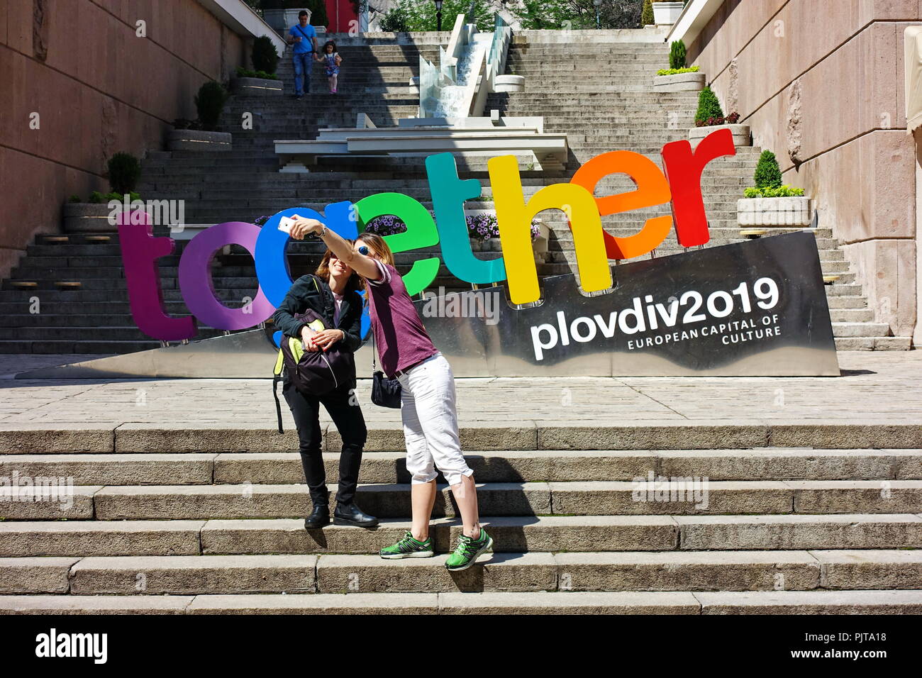 PLOVDIV, BULGARIA - Maggio 2018 - Centro di Plovdiv, Bulgaria. La Plovdiv sarà la Capitale Europea della Cultura nel 2019. Foto Stock