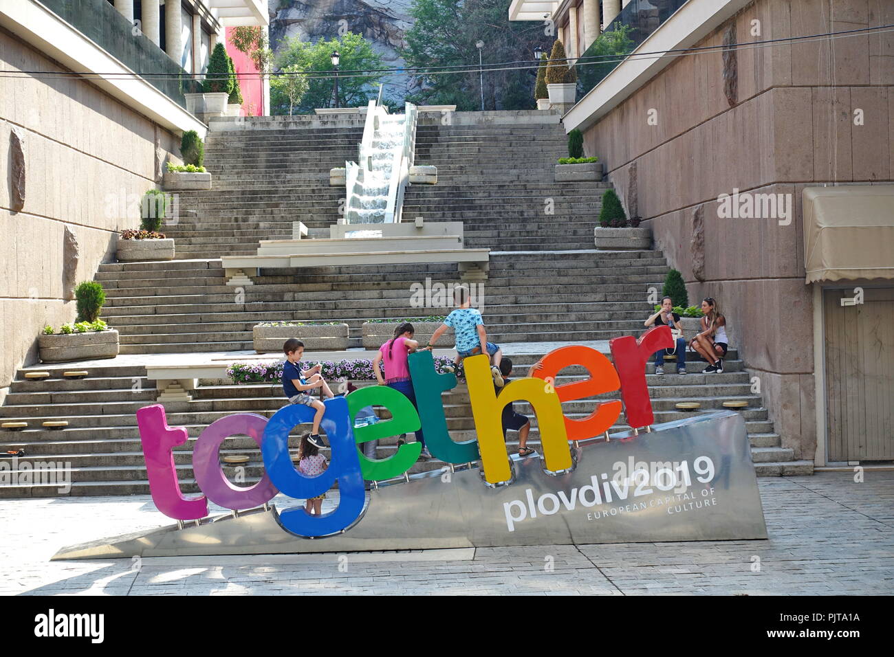 PLOVDIV, BULGARIA - Maggio 2018 - Centro di Plovdiv, Bulgaria. La Plovdiv sarà la Capitale Europea della Cultura nel 2019. Foto Stock
