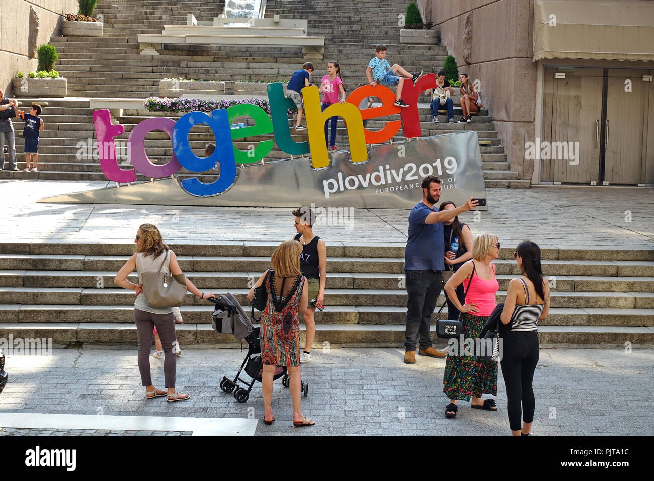 PLOVDIV, BULGARIA - Maggio 2018 - Centro di Plovdiv, Bulgaria. La Plovdiv sarà la Capitale Europea della Cultura nel 2019. Foto Stock