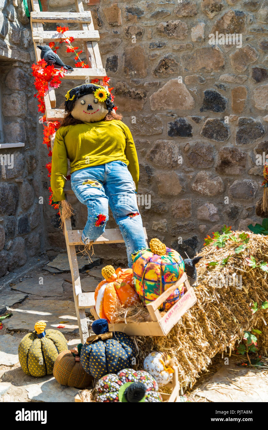 Lo Spaventapasseri su una scala. Decorazione Halloween Foto Stock