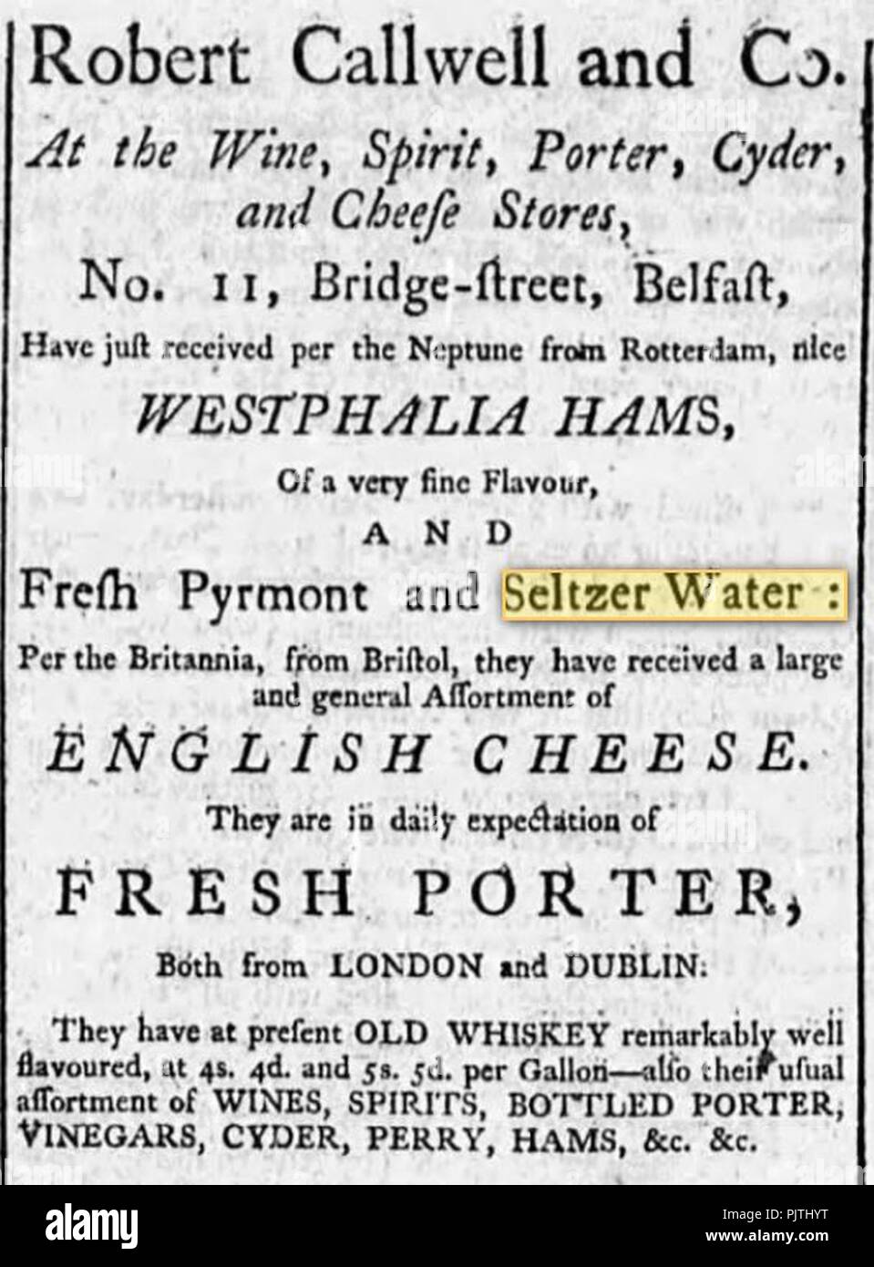 Belfast Evening Post, 7 agosto 1786. Foto Stock