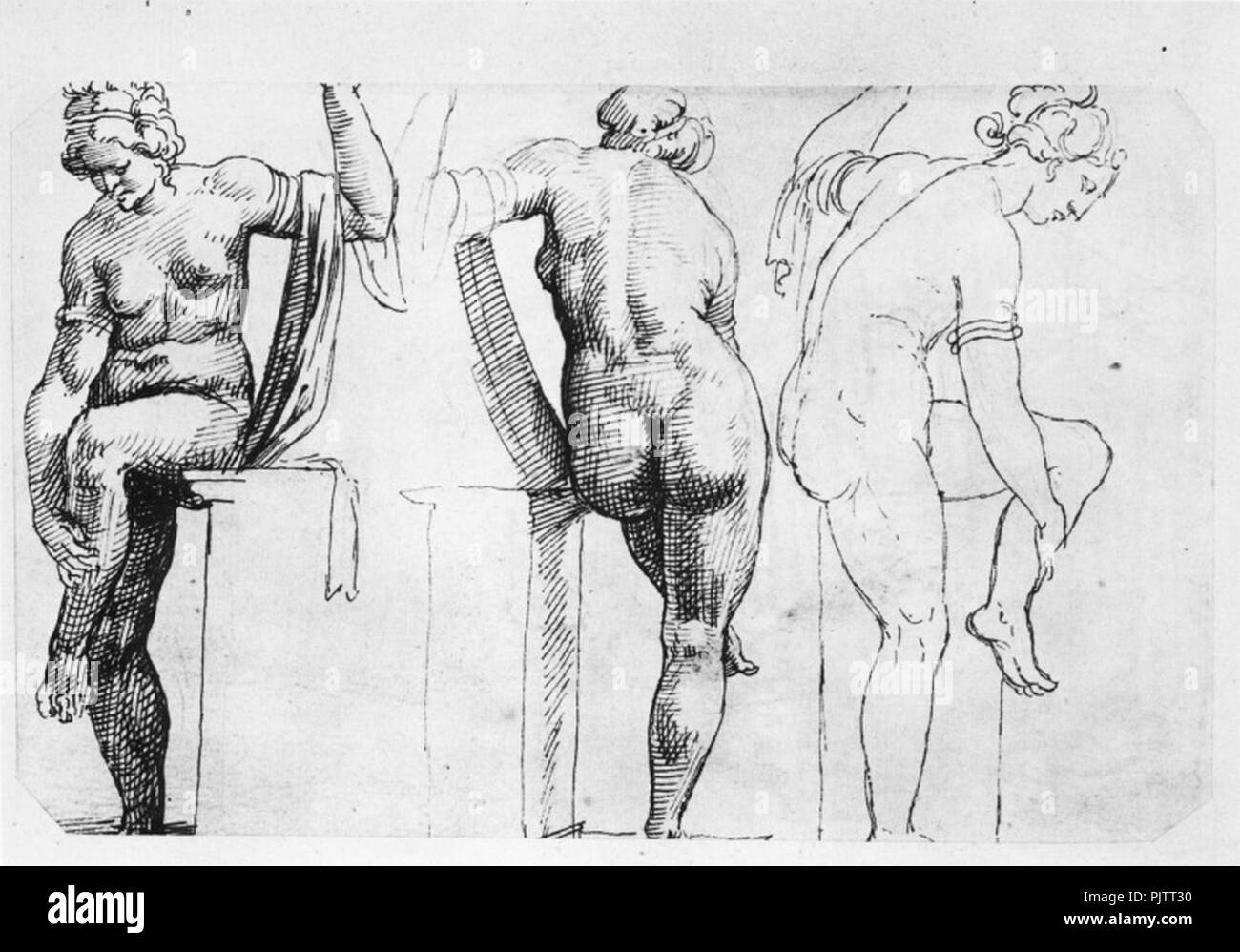 La balneazione Venere inchiostro su carta da disegno Maarten van Heemskerck. Foto Stock