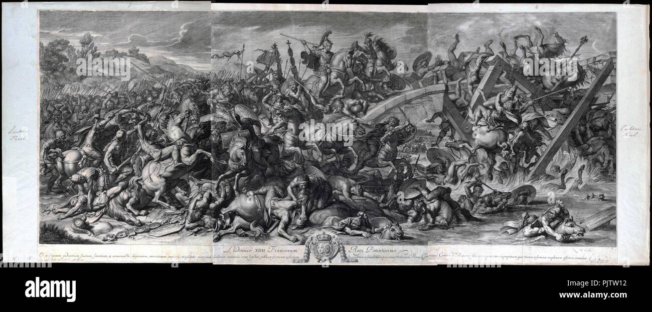 Battaglia al Milvian Bridge, Gérard Audran dopo Charles Le Brun, 1666. Foto Stock