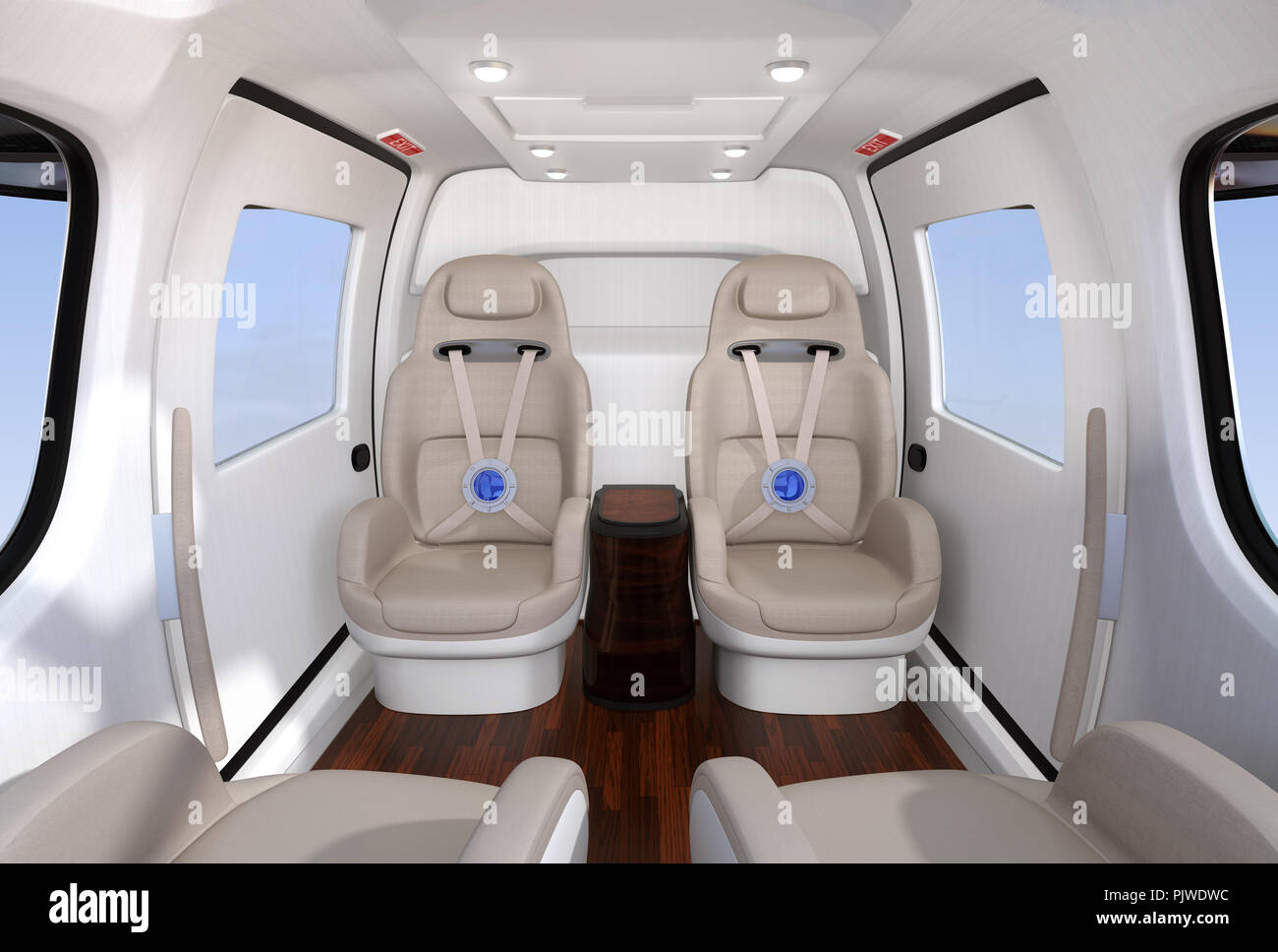 Drone passeggero interni avorio con sedili in pelle. Sedili anteriori a girare all'indietro. Il rendering 3D'immagine. Foto Stock