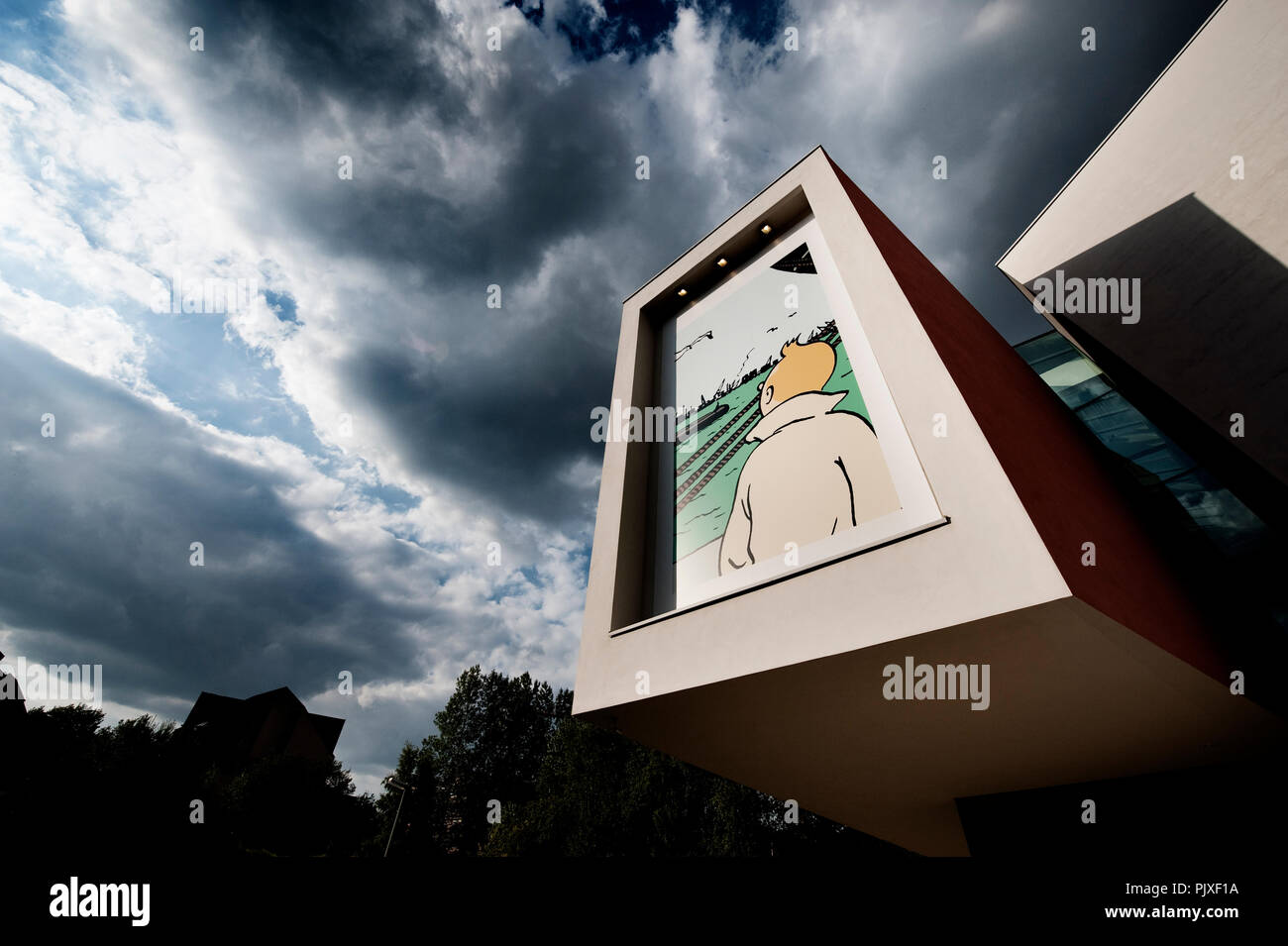 Il Museo Hergé a Louvain-La-Neuve, progettato dall'architetto Christian de Portzamparc (Belgio, 20/08/2013) Foto Stock