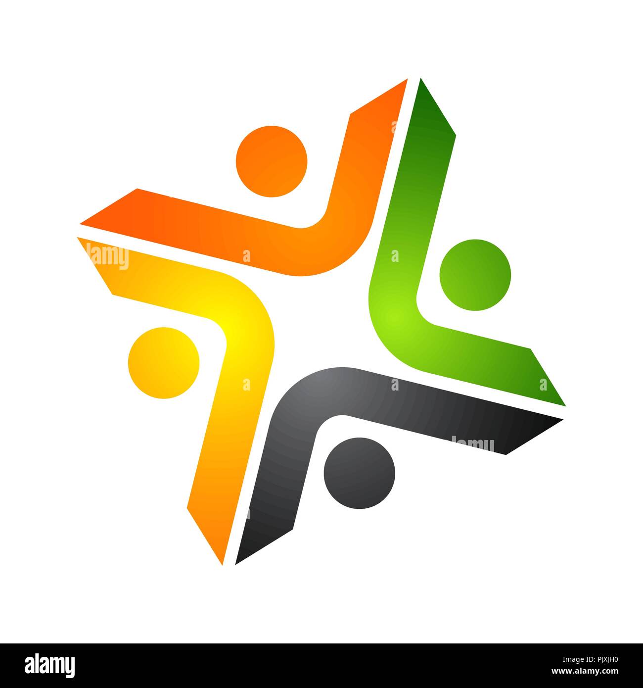 Vettore astratto logo raffigurante il popolo stilizzato, che tengono le mani e si sono uniti in una unione, aiuto umano e la coesione Illustrazione Vettoriale