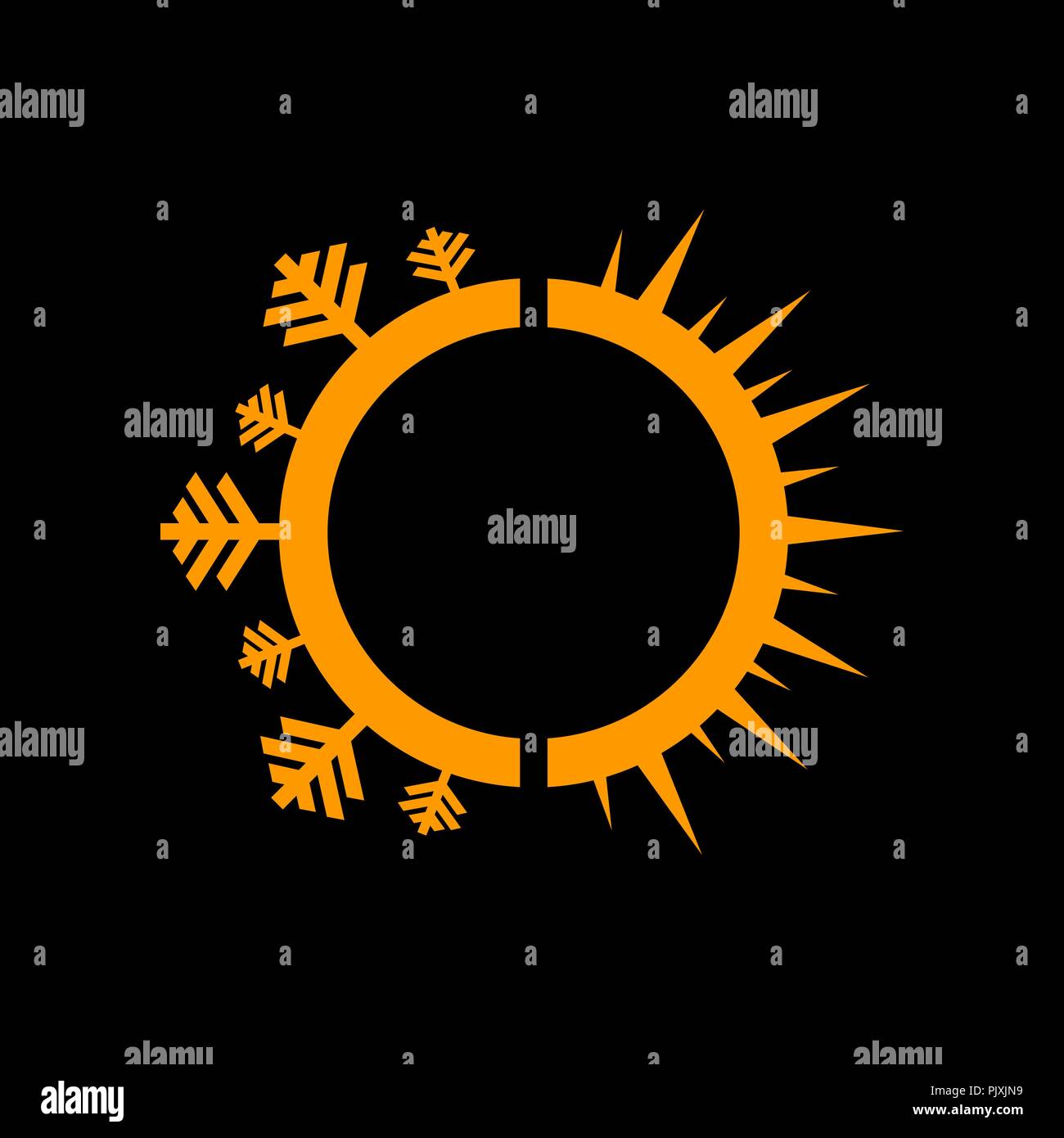 Sun e il simbolo del fiocco di neve per aria condizionata e riscaldamento Illustrazione Vettoriale