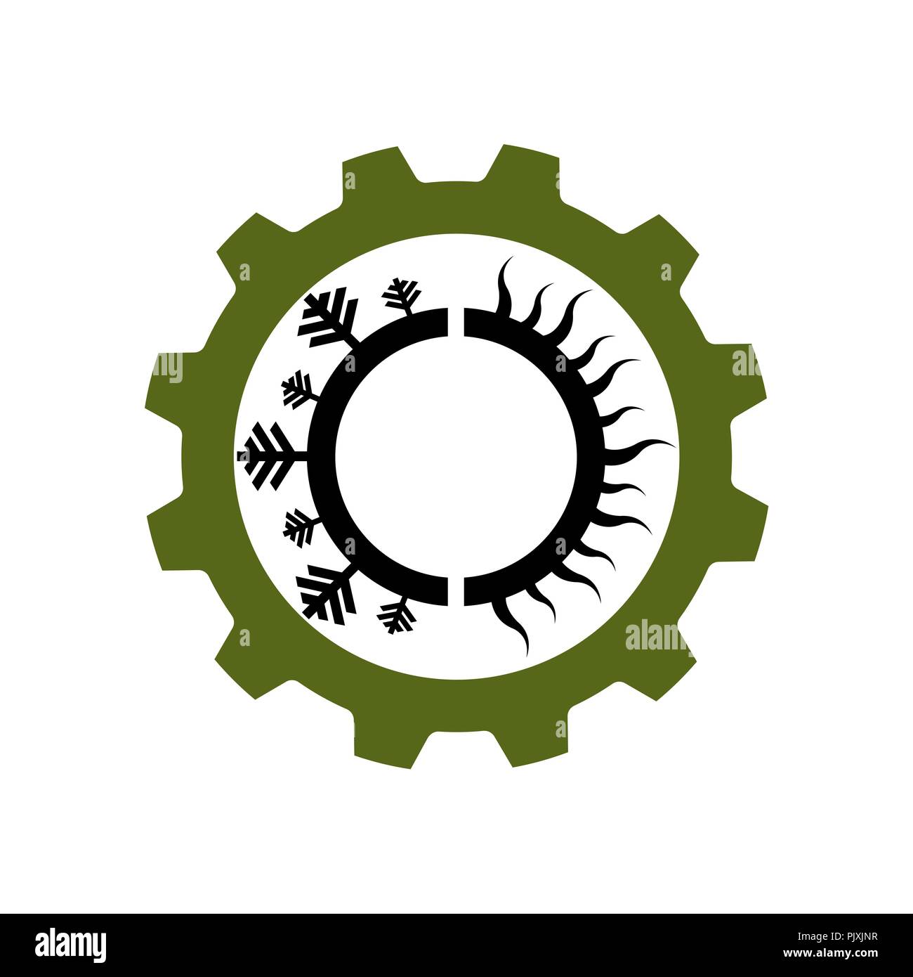 Sun e il simbolo del fiocco di neve per aria condizionata e riscaldamento Illustrazione Vettoriale