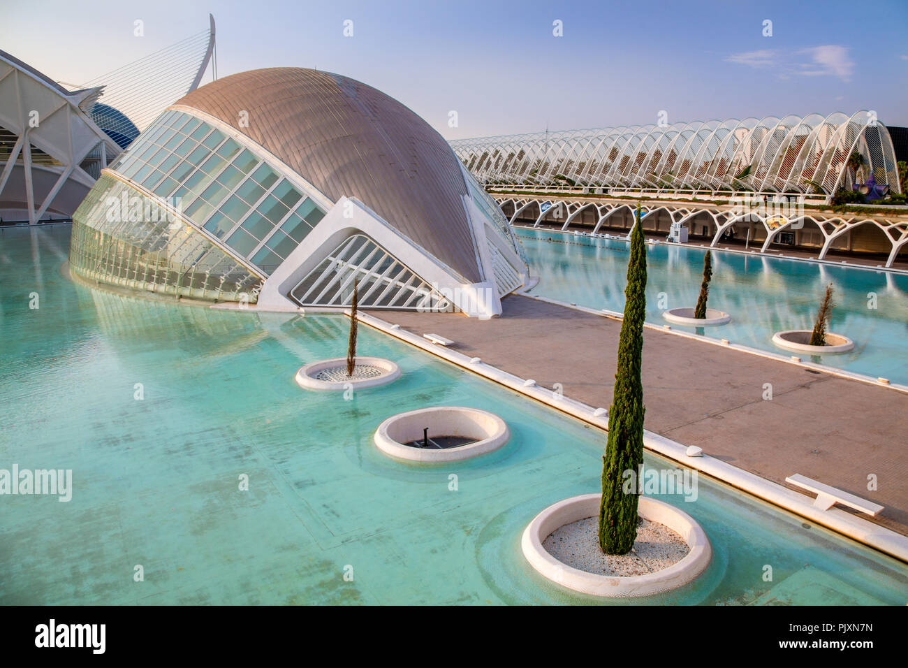 L'Hemisferic cinema IMAX e Umbracle nella Città delle Arti e delle Scienze di Valencia, Spagna Foto Stock