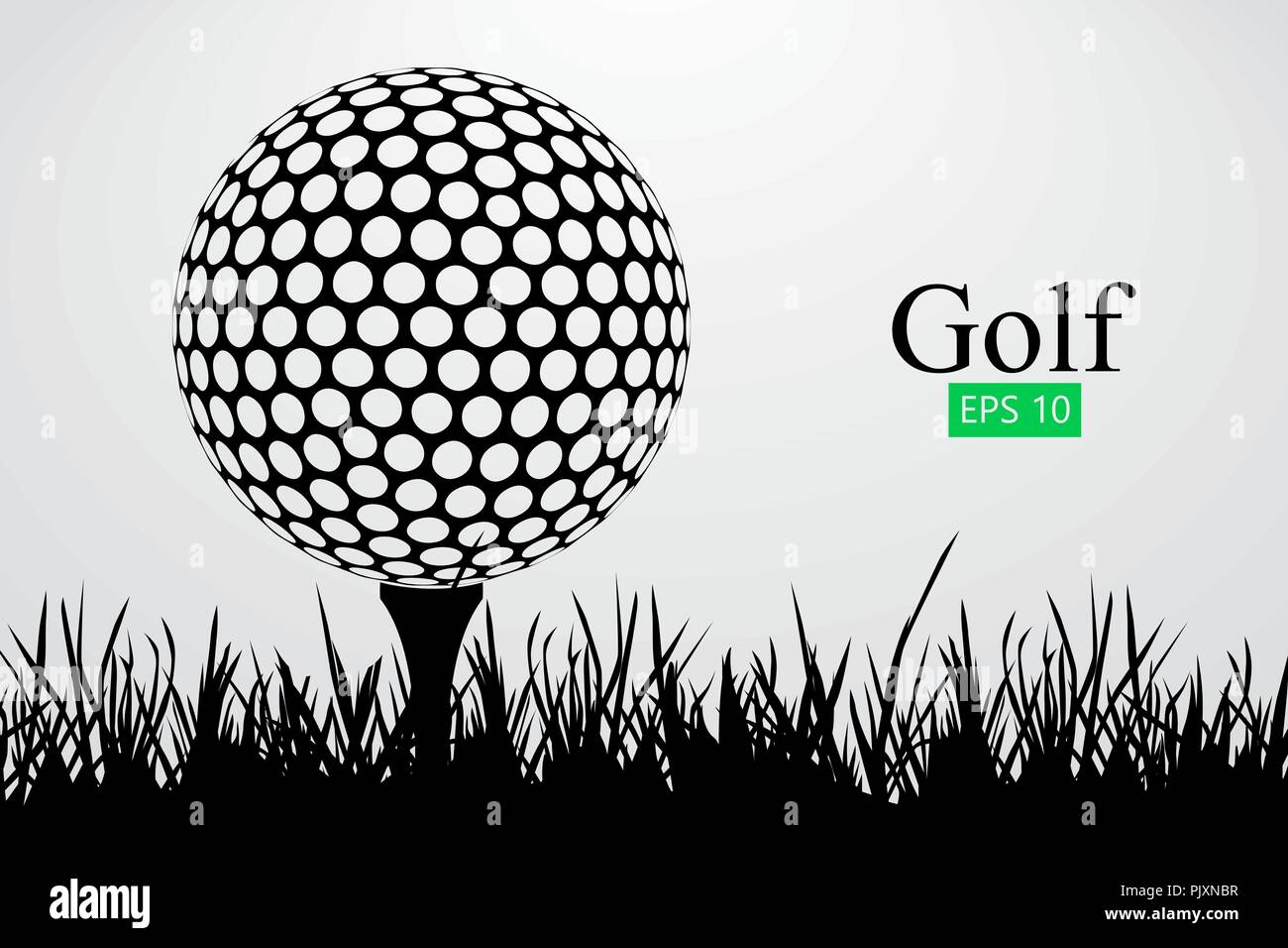 Silhouette di una pallina da golf. Sfondo e Testo su uno strato separato, il colore può essere cambiato in un solo clic. Illustrazione Vettoriale Illustrazione Vettoriale