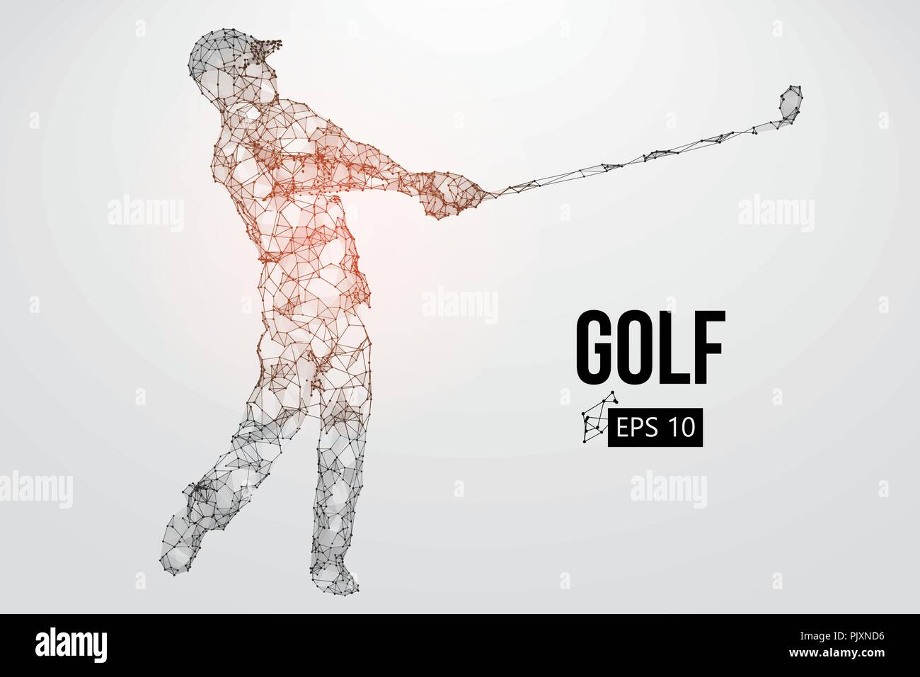 Silhouette di un giocatore di golf. Punti, linee, triangoli, testo, il colore e gli effetti di sfondo su un strati separati, il colore può essere cambiato in un solo clic. Vecto Illustrazione Vettoriale