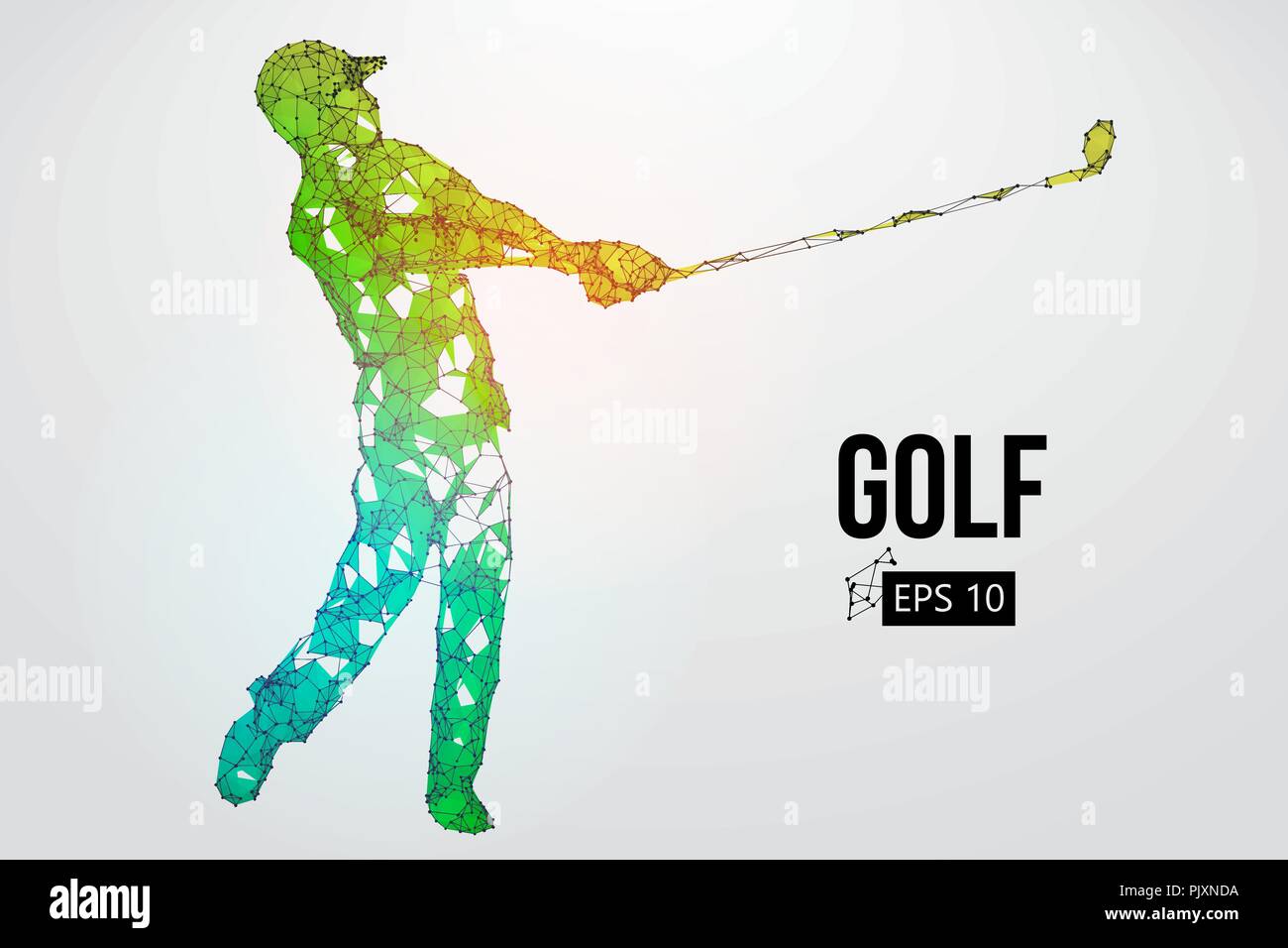 Silhouette di un giocatore di golf. Punti, linee, triangoli, testo, il colore e gli effetti di sfondo su un strati separati, il colore può essere cambiato in un solo clic. Vecto Illustrazione Vettoriale