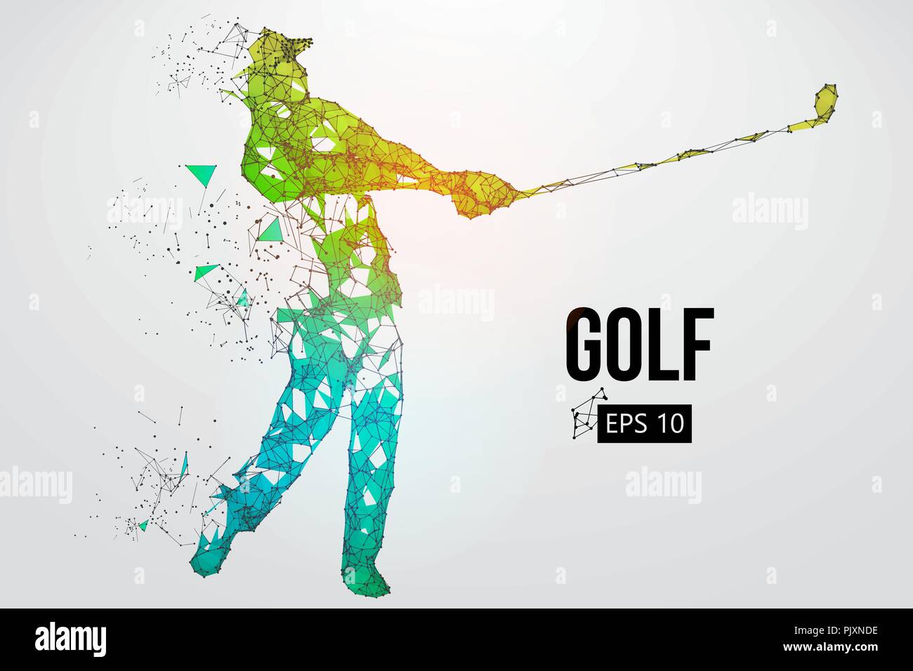 Silhouette di un giocatore di golf. Punti, linee, triangoli, testo, il colore e gli effetti di sfondo su un strati separati, il colore può essere cambiato in un solo clic. Vecto Illustrazione Vettoriale