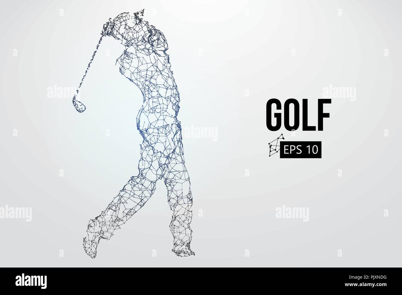 Silhouette di un giocatore di golf. Punti, linee, triangoli, testo, il colore e gli effetti di sfondo su un strati separati, il colore può essere cambiato in un solo clic. Vecto Illustrazione Vettoriale