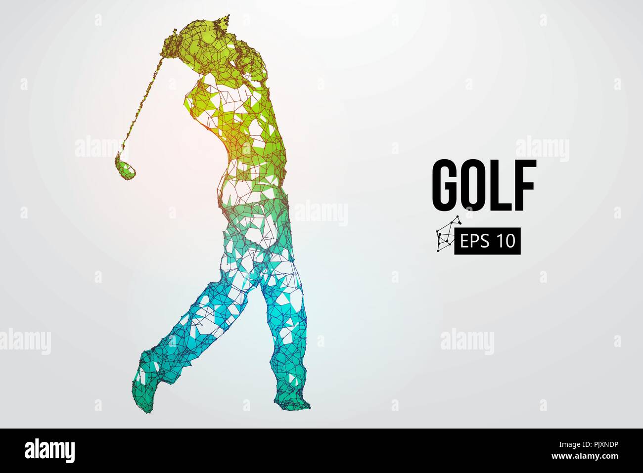 Silhouette di un giocatore di golf. Punti, linee, triangoli, testo, il colore e gli effetti di sfondo su un strati separati, il colore può essere cambiato in un solo clic. Vecto Illustrazione Vettoriale
