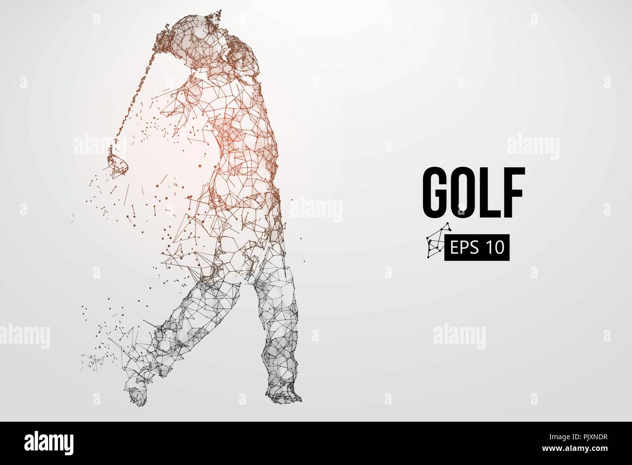 Silhouette di un giocatore di golf. Punti, linee, triangoli, testo, il colore e gli effetti di sfondo su un strati separati, il colore può essere cambiato in un solo clic. Vecto Illustrazione Vettoriale