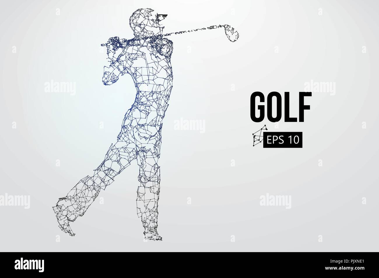 Silhouette di un giocatore di golf. Punti, linee, triangoli, testo, il colore e gli effetti di sfondo su un strati separati, il colore può essere cambiato in un solo clic. Vecto Illustrazione Vettoriale