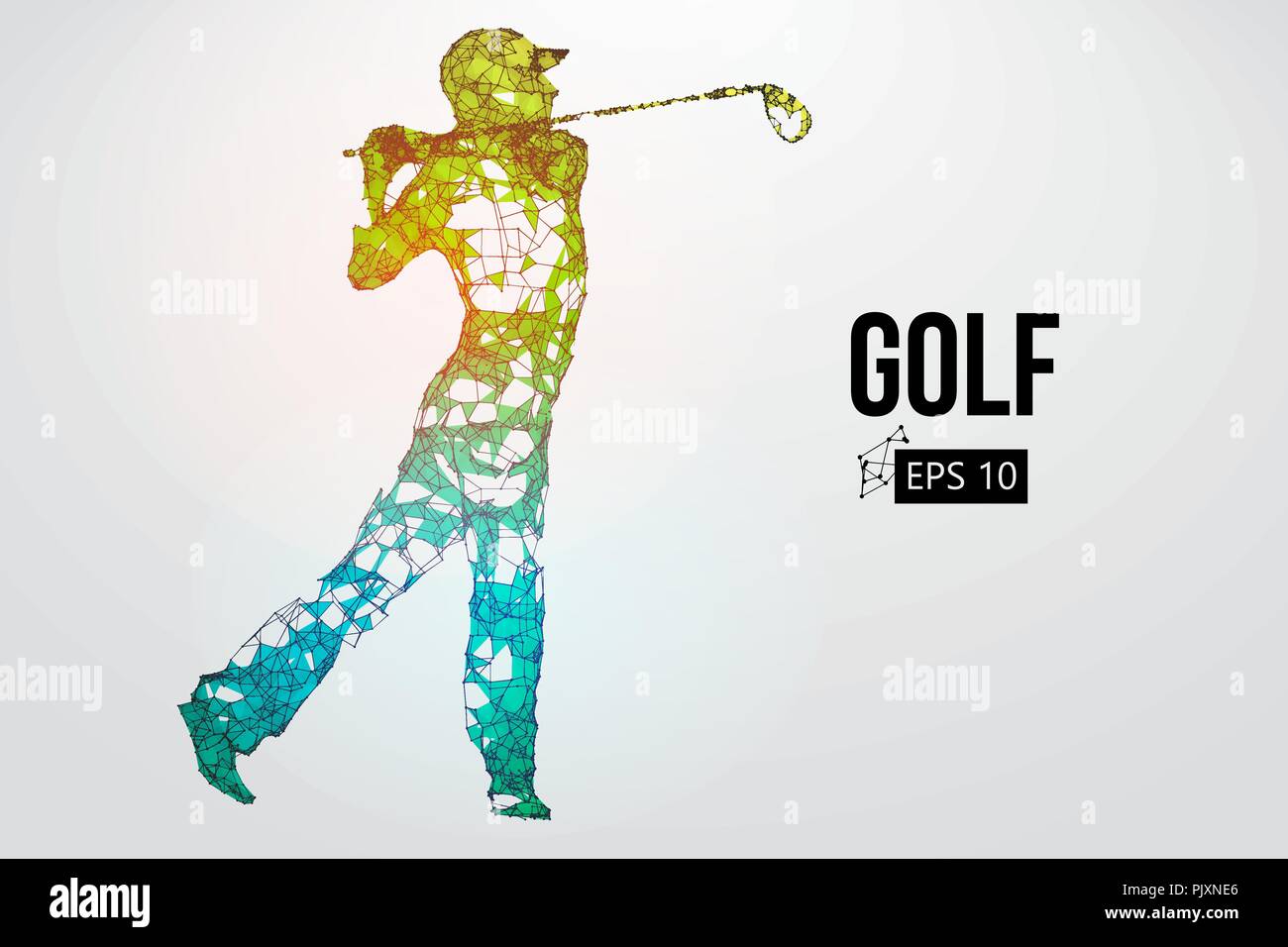 Silhouette di un giocatore di golf. Punti, linee, triangoli, testo, il colore e gli effetti di sfondo su un strati separati, il colore può essere cambiato in un solo clic. Vecto Illustrazione Vettoriale