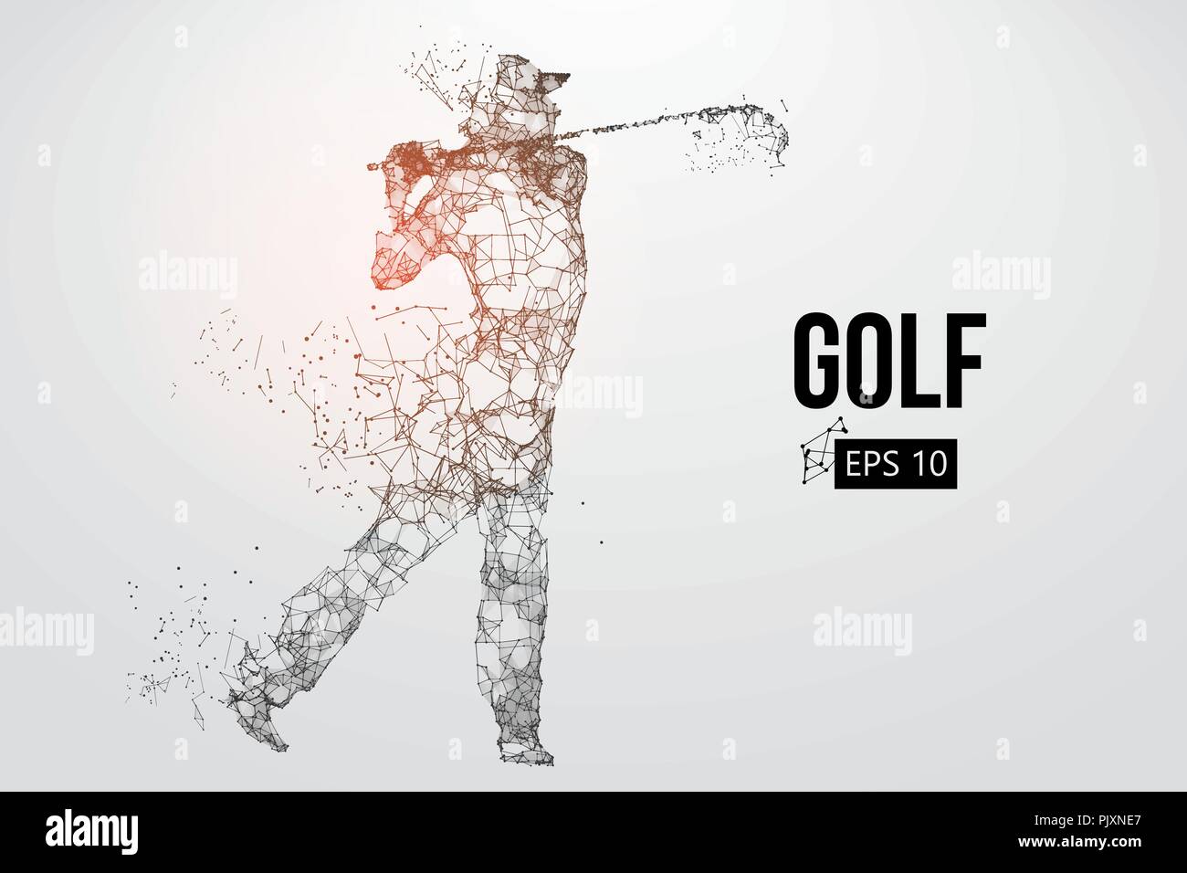 Silhouette di un giocatore di golf. Punti, linee, triangoli, testo, il colore e gli effetti di sfondo su un strati separati, il colore può essere cambiato in un solo clic. Vecto Illustrazione Vettoriale