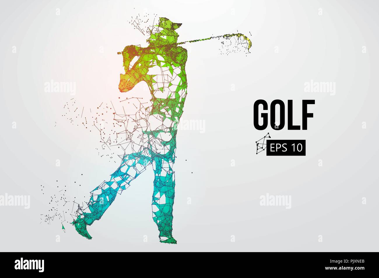 Silhouette di un giocatore di golf. Punti, linee, triangoli, testo, il colore e gli effetti di sfondo su un strati separati, il colore può essere cambiato in un solo clic. Vecto Illustrazione Vettoriale
