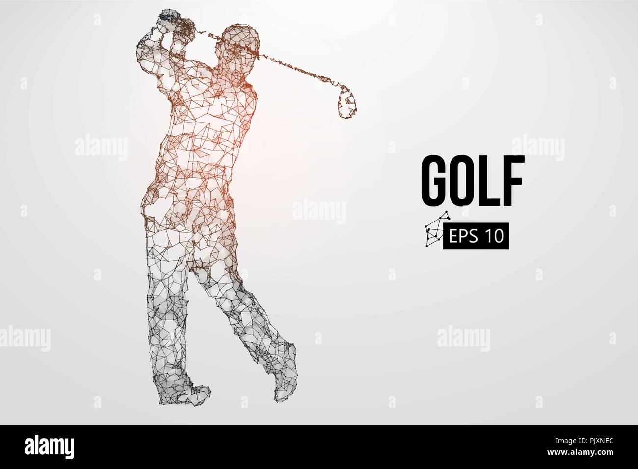 Silhouette di un giocatore di golf. Punti, linee, triangoli, testo, il colore e gli effetti di sfondo su un strati separati, il colore può essere cambiato in un solo clic. Vecto Illustrazione Vettoriale