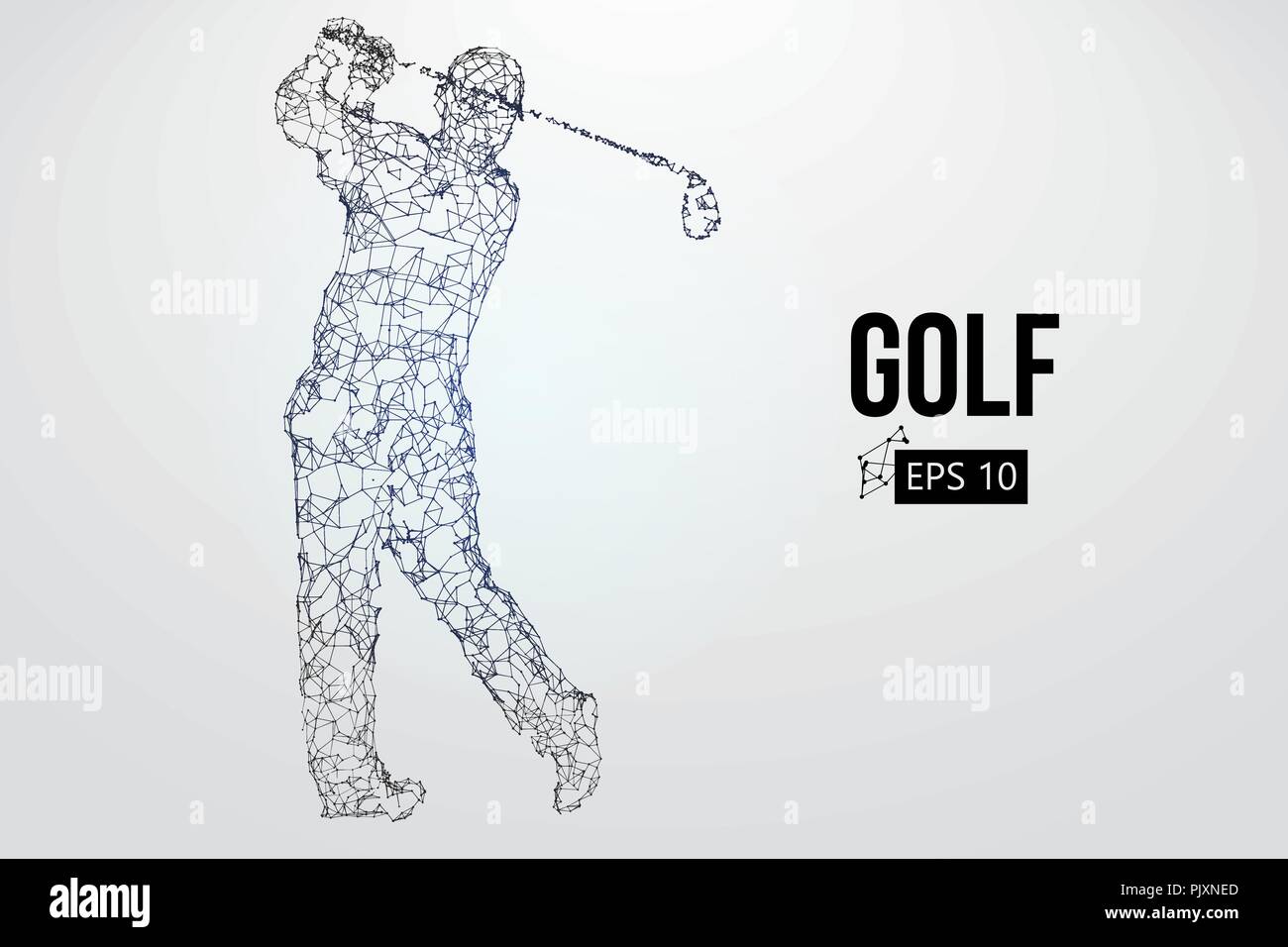 Silhouette di un giocatore di golf. Punti, linee, triangoli, testo, il colore e gli effetti di sfondo su un strati separati, il colore può essere cambiato in un solo clic. Vecto Illustrazione Vettoriale