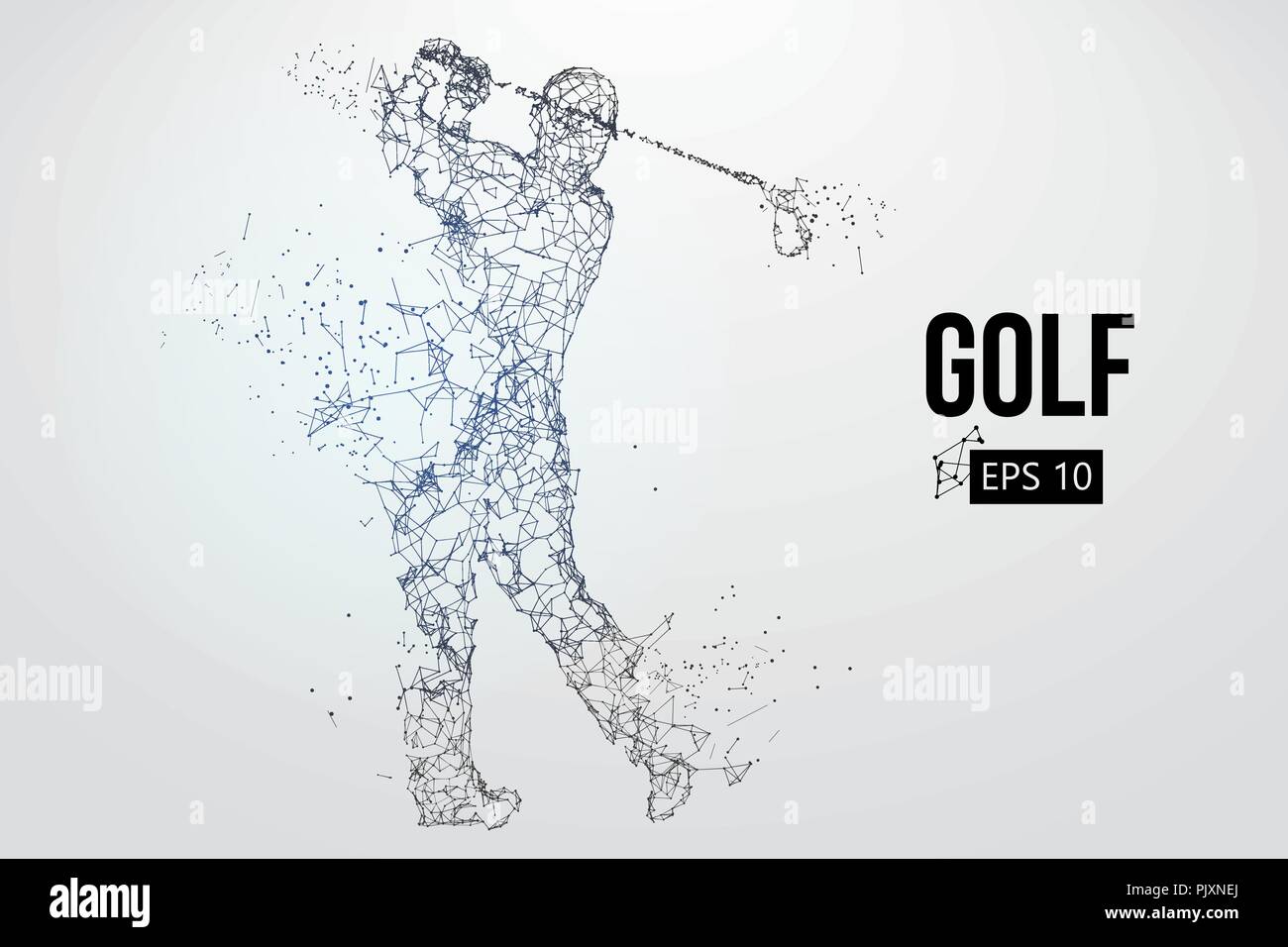 Silhouette di un giocatore di golf. Punti, linee, triangoli, testo, il colore e gli effetti di sfondo su un strati separati, il colore può essere cambiato in un solo clic. Vecto Illustrazione Vettoriale