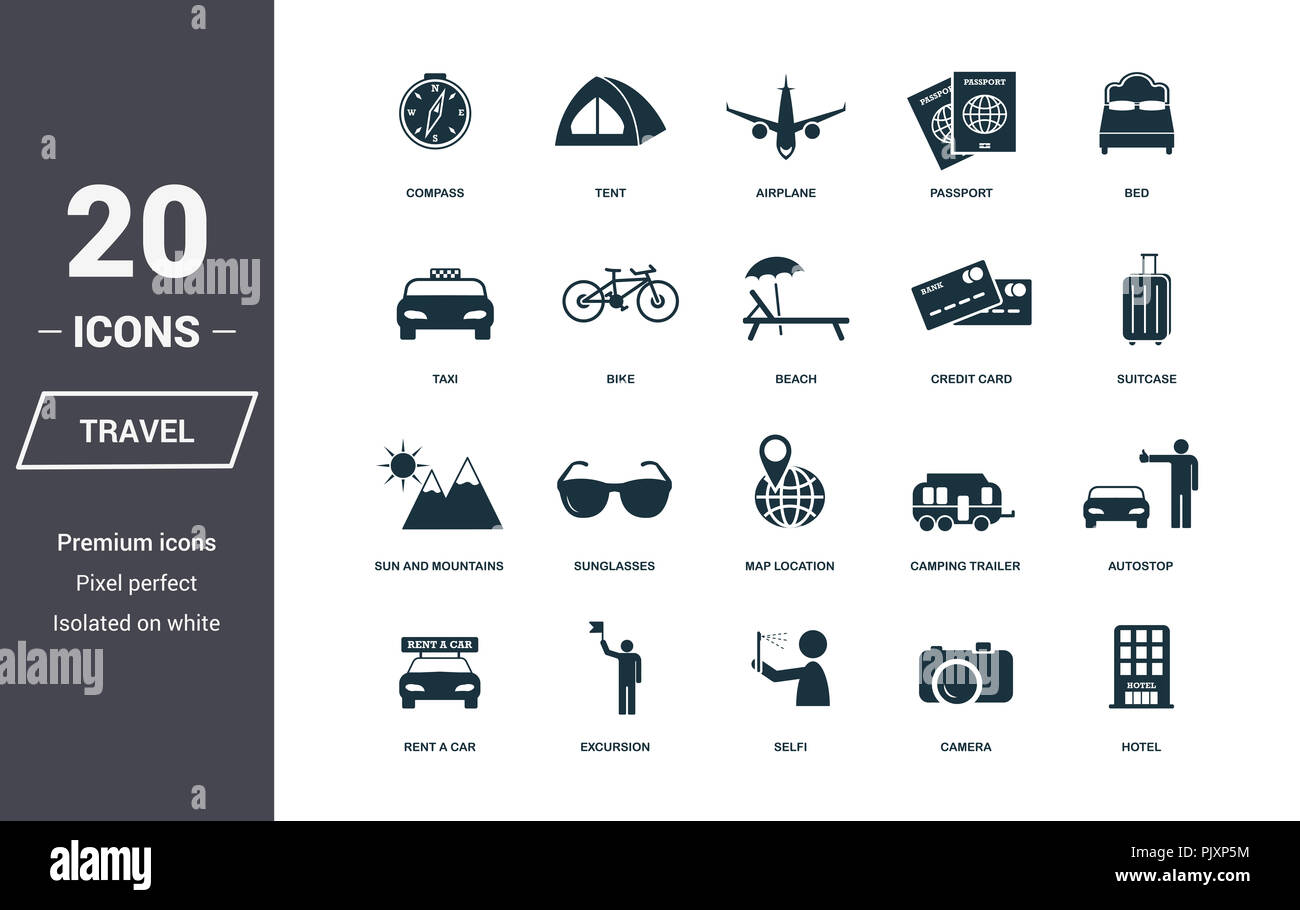 Viaggio set di icone. Qualità Premium collezione di simboli. Luna di Miele icon set di elementi semplici. Pronto per l'uso nella progettazione web, applicazioni software, stampare Foto Stock