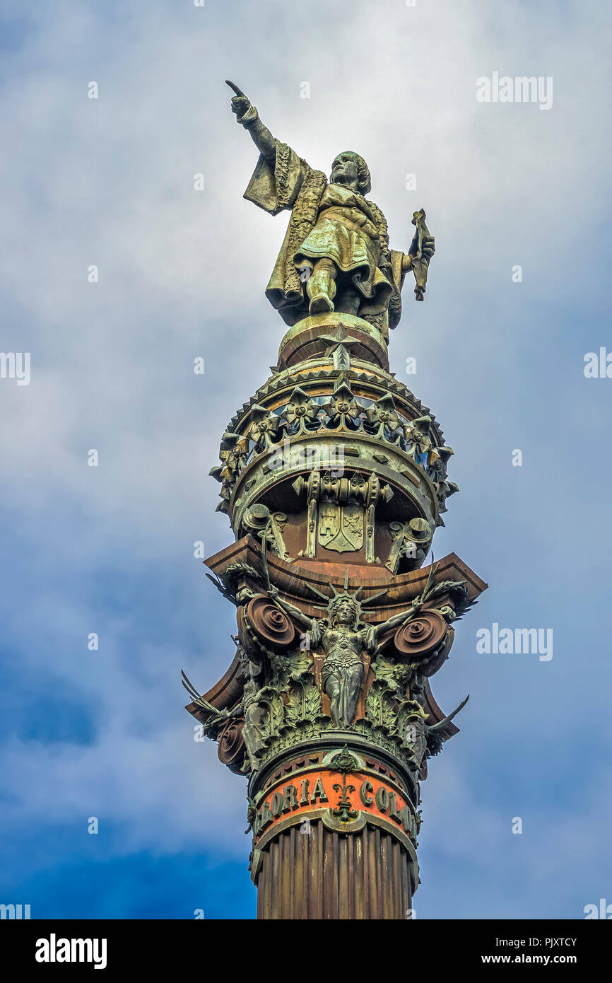 Parte del Monumento a Cristoforo Colombo, Barcellona, Spagna Foto Stock