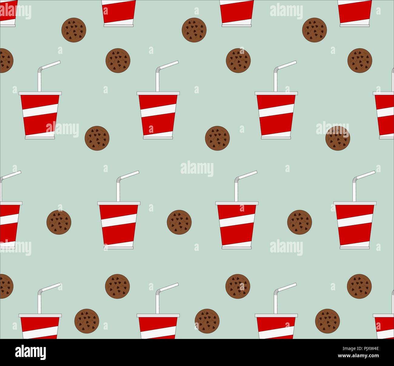 Bellissima seamless delizioso fast food soft drink e cookie sfondo pattern Illustrazione Vettoriale