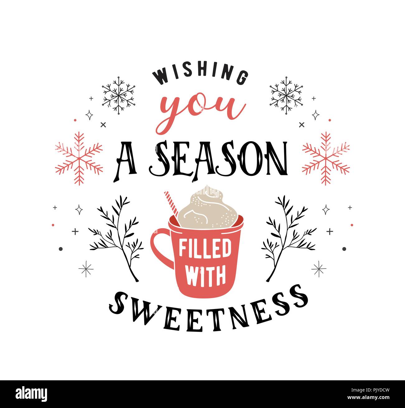 Lo stile scandinavo, semplice ed elegante Merry Christmas greeting card con mano gli elementi disegnati, citazioni, scritte Illustrazione Vettoriale