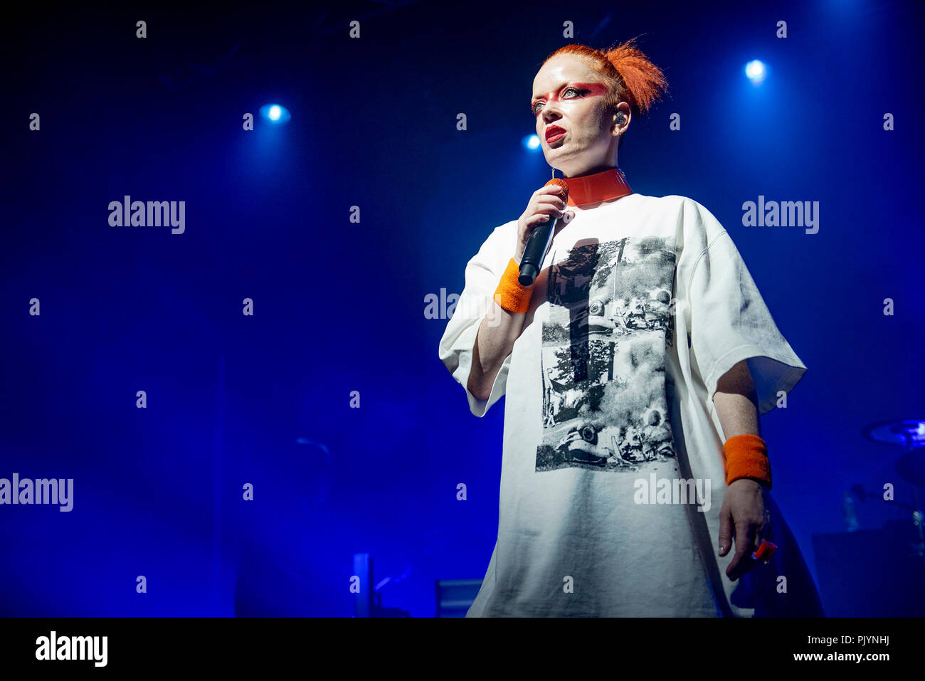 Manchester, Regno Unito. Il 9 settembre 2018. Shirley Manson, Duke Erikson, Steve Marker e Butch Vig della band Garbage eseguire presso la Accademia di Manchester, Manchester 09/09/2018 Credit: Gary Mather/Alamy Live News Foto Stock