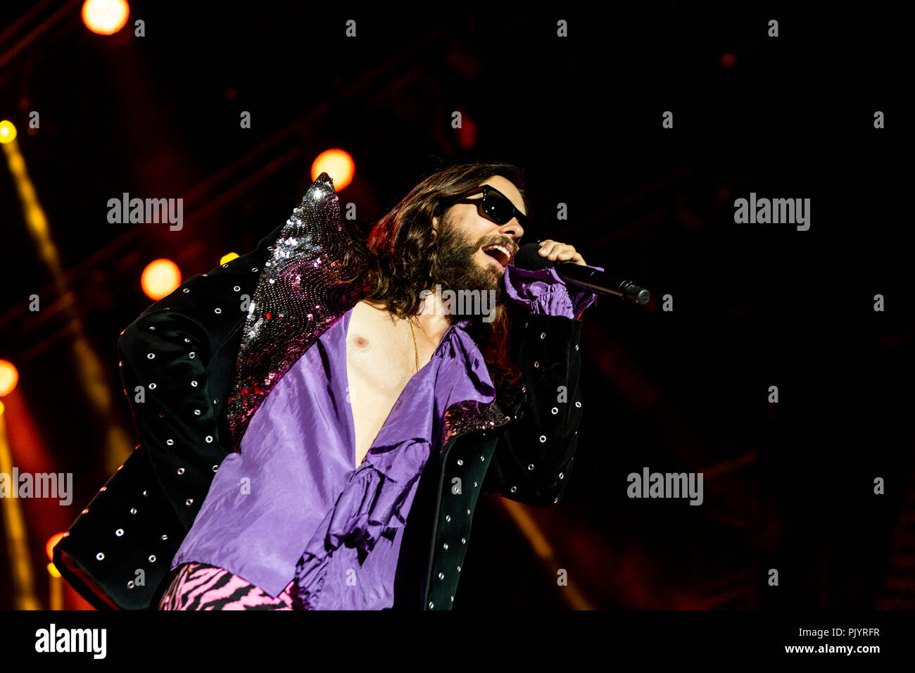 Milano, 8 Settembre 2018: Trenta secondi a Marte (Jared e Shannon Leto) eseguire sul palco a Milano le rocce in Italia, nell'Area di esperienza a Milano per il loro tour europeo 2018 - Valeria Portinari/Alamy Live News Foto Stock