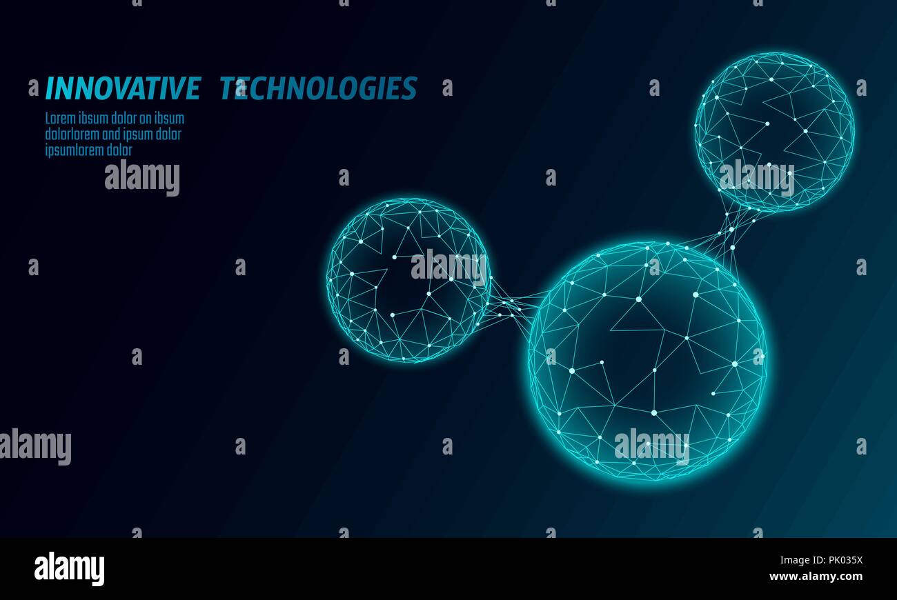 Bassa poli molecola di acqua struttura 3D render concetto. Scienza poligonale la ricerca ecologica tecnologia nota. Moderno e futuristico sfondo astratto. H2O formula cella di particelle mesh illustrazione vettoriale Illustrazione Vettoriale