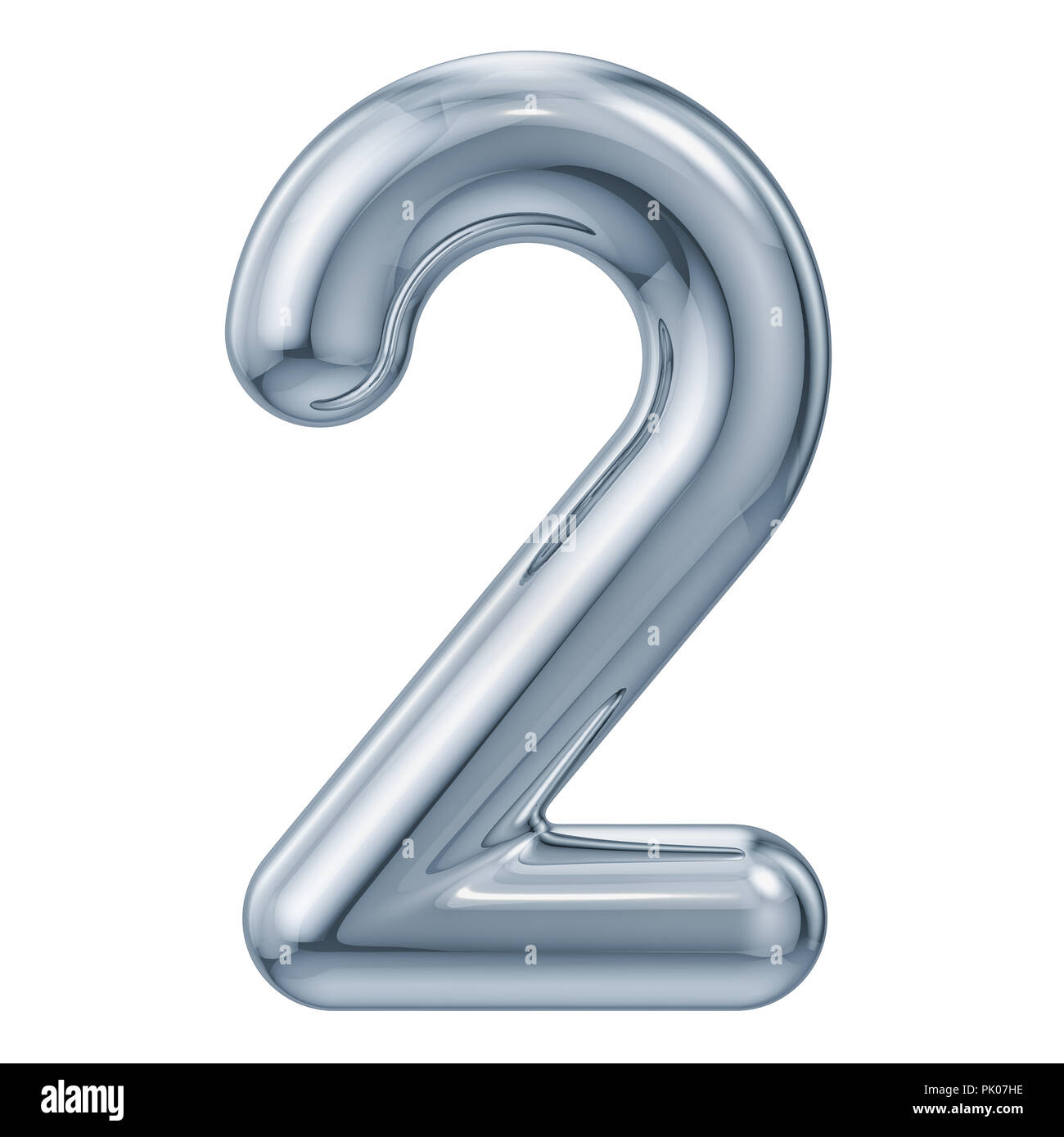 Numero metallico 2, 3D rendering isolati su sfondo bianco Foto Stock
