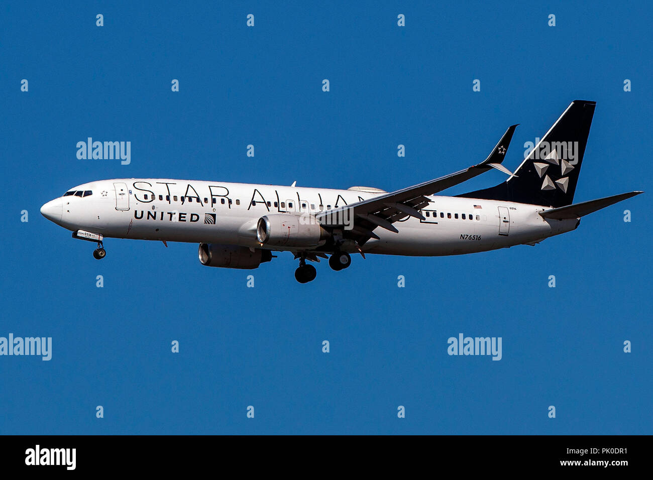 Boeing 737-824 (N76516) gestito da United Airlines con la Star Alliance in livrea sull approccio all'Aeroporto Internazionale di San Francisco (KSFO), San Francisco, California, Stati Uniti d'America Foto Stock