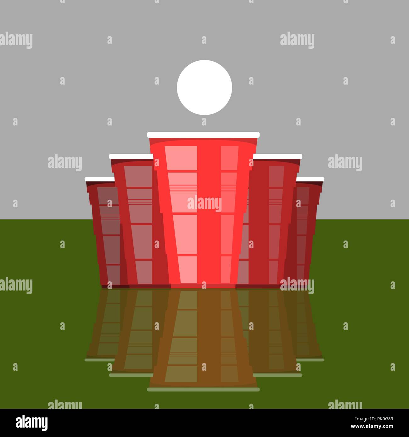 La birra Pong torneo. Coppe di rosso e bianco palla da tennis. Gioco divertente per parte. Tradizionale tempo potabile. Illustrazione Vettoriale