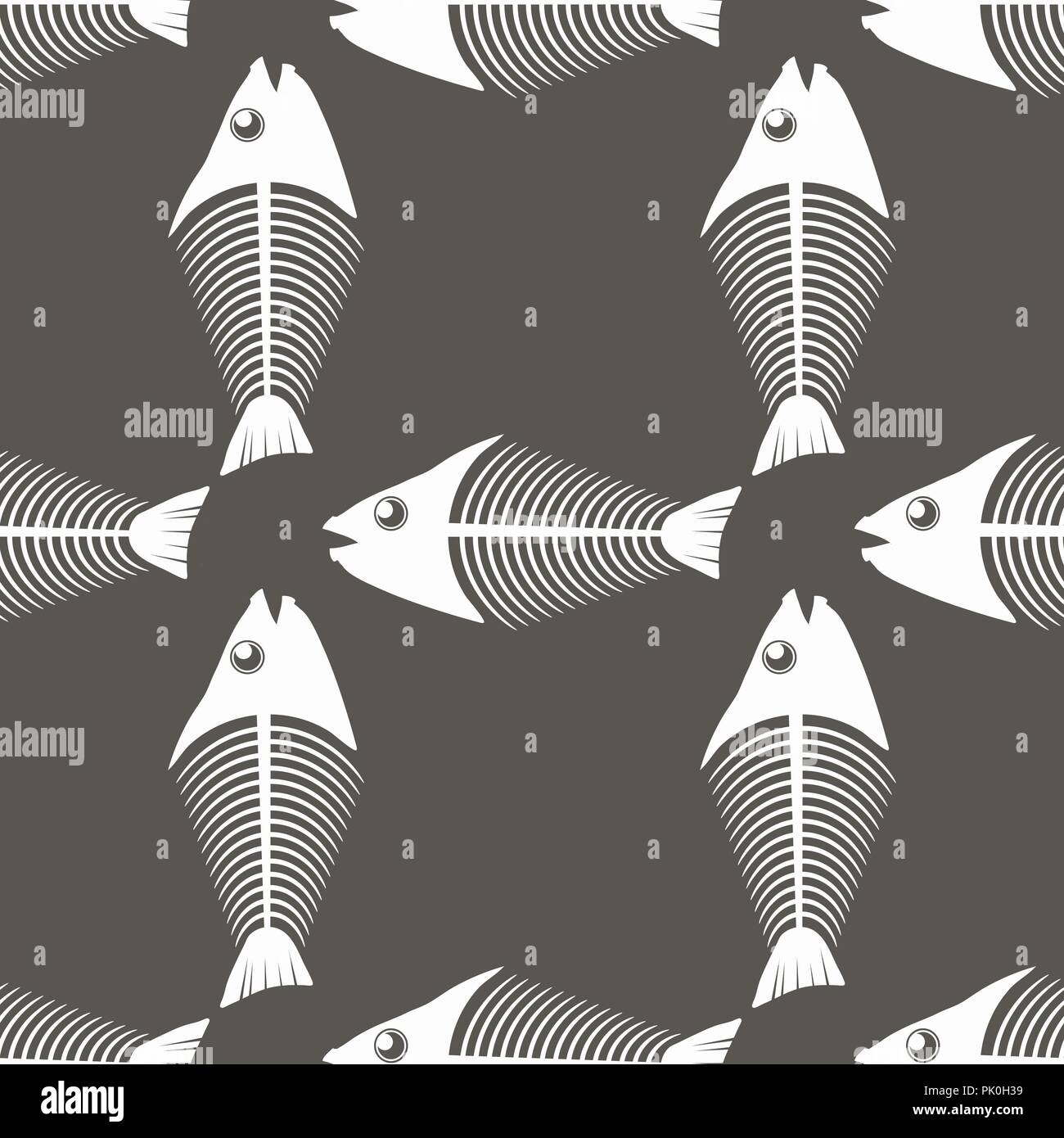 Pesce scheletro osseo Seamless Pattern. Pesci di mare icone. Illustrazione Vettoriale