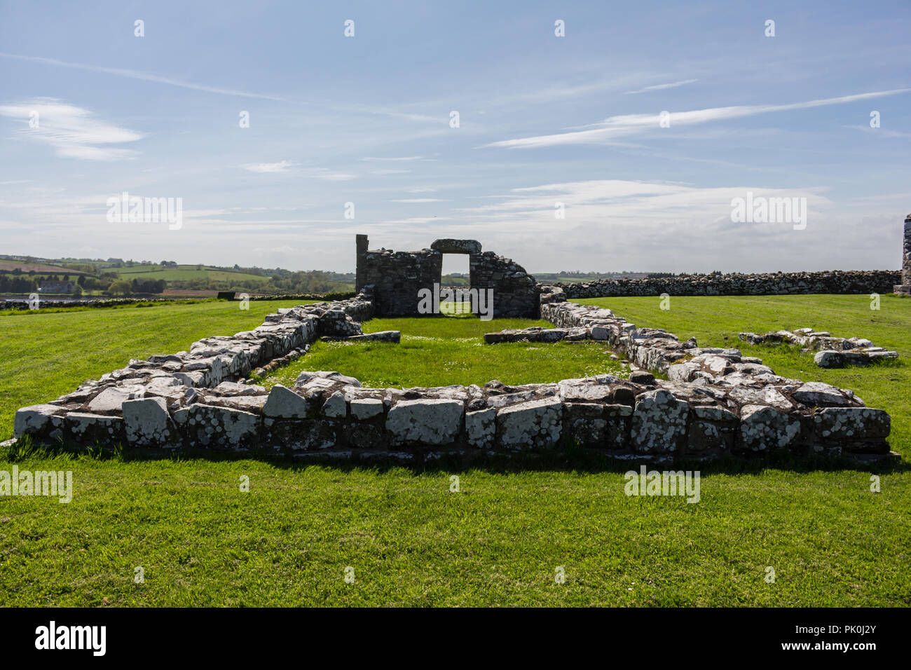 Rovine di Nendrum Monastero, Isola Mahee, County Down, N.Irlanda Foto Stock