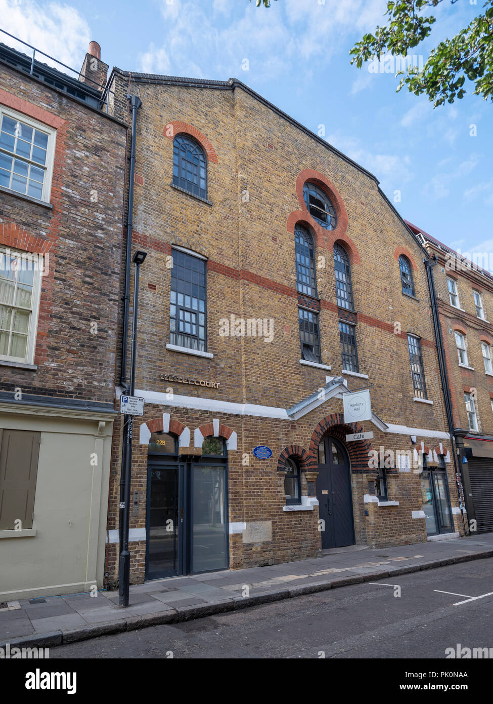 Hanbury Hall, un ex cappella Huguenot in Hanbury Street, Spitalfields, ora di proprietà della Chiesa di Cristo famoso per Dickens e ragazza della corrispondenza sciopero Foto Stock