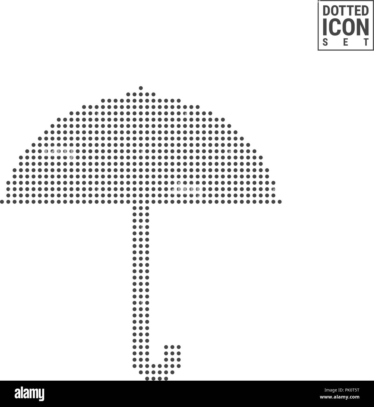 Ombrello modello a punti e la relativa icona. Protezione dalla pioggia icona punteggiata isolati su sfondo bianco. Illustrazione Vettoriale di ombrellone. Sfondo vettoriale per Banner, Certificato, Poster, Design biglietto da visita. Illustrazione Vettoriale
