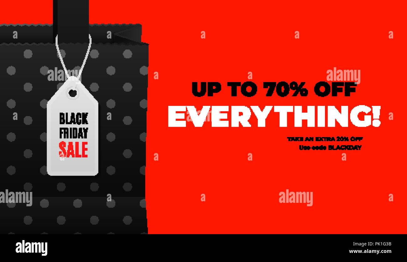 Venerdì nero vendita banner web template con moderni in bianco e nero e i colori rosso Illustrazione Vettoriale