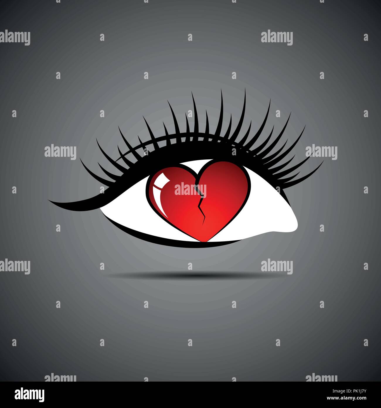 Cuore spezzato amore con il crack interno occhio womans illustrazione vettoriale EPS10 Illustrazione Vettoriale