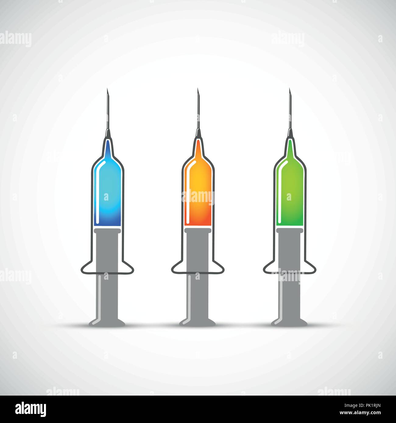 Set di colorati siringa per iniezione con ago icone illustrazione vettoriale EPS10 Illustrazione Vettoriale