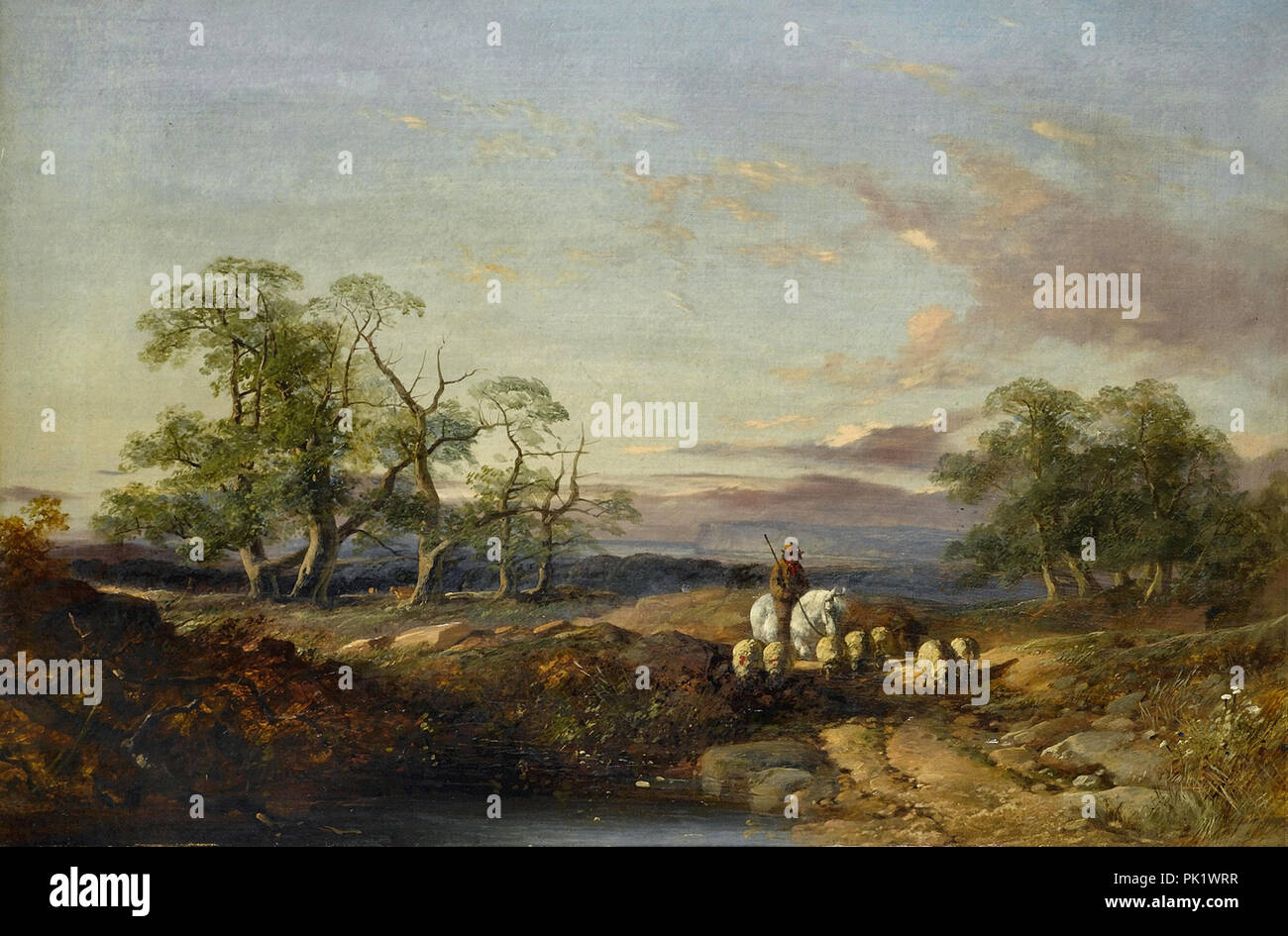 Harding James Duffield - Paesaggio con pecore e Drover Foto Stock